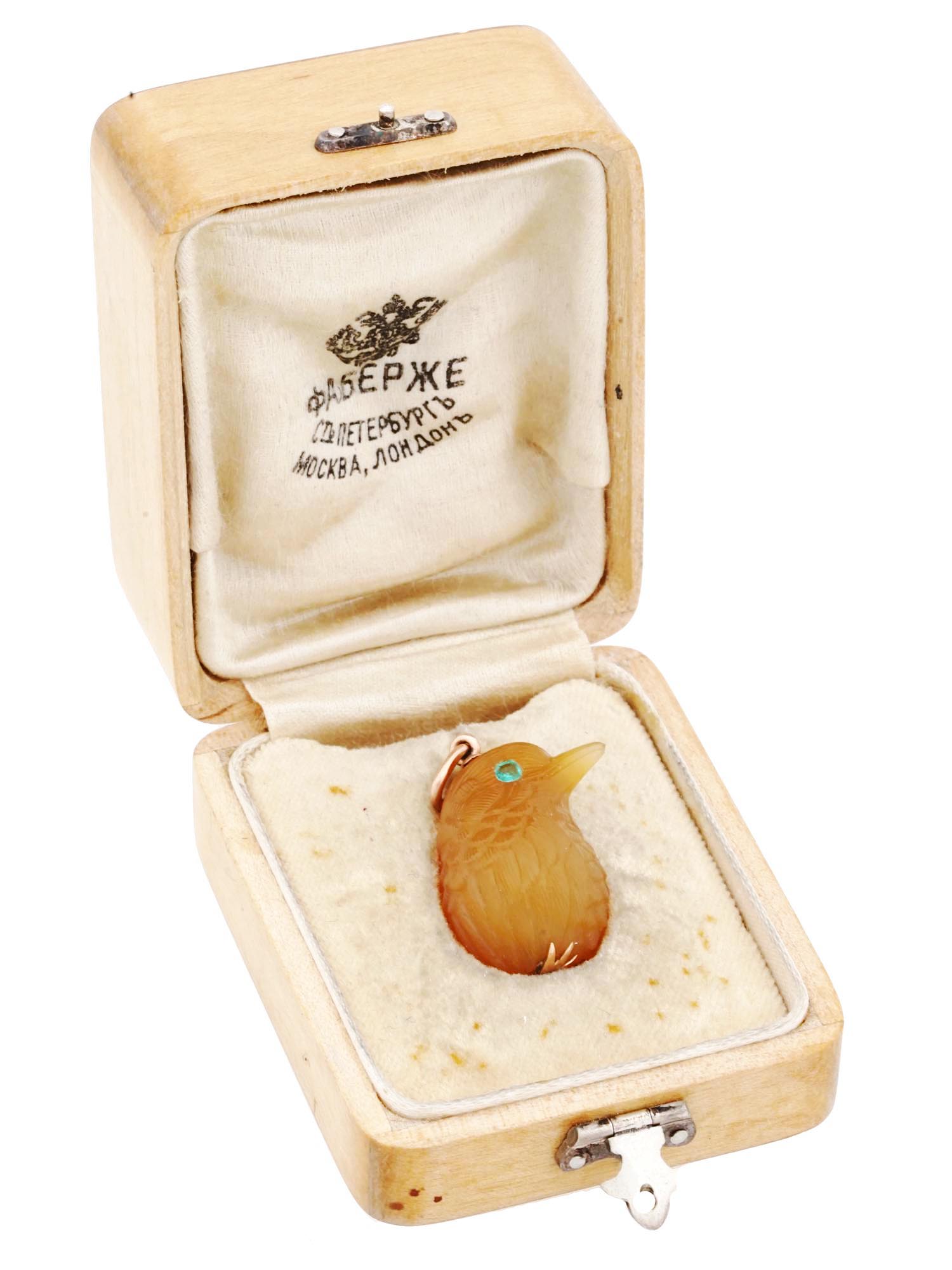 14K GOLD RUSSIAN FABERGE CARVED AGATE CHICK PENDANT PIC-1