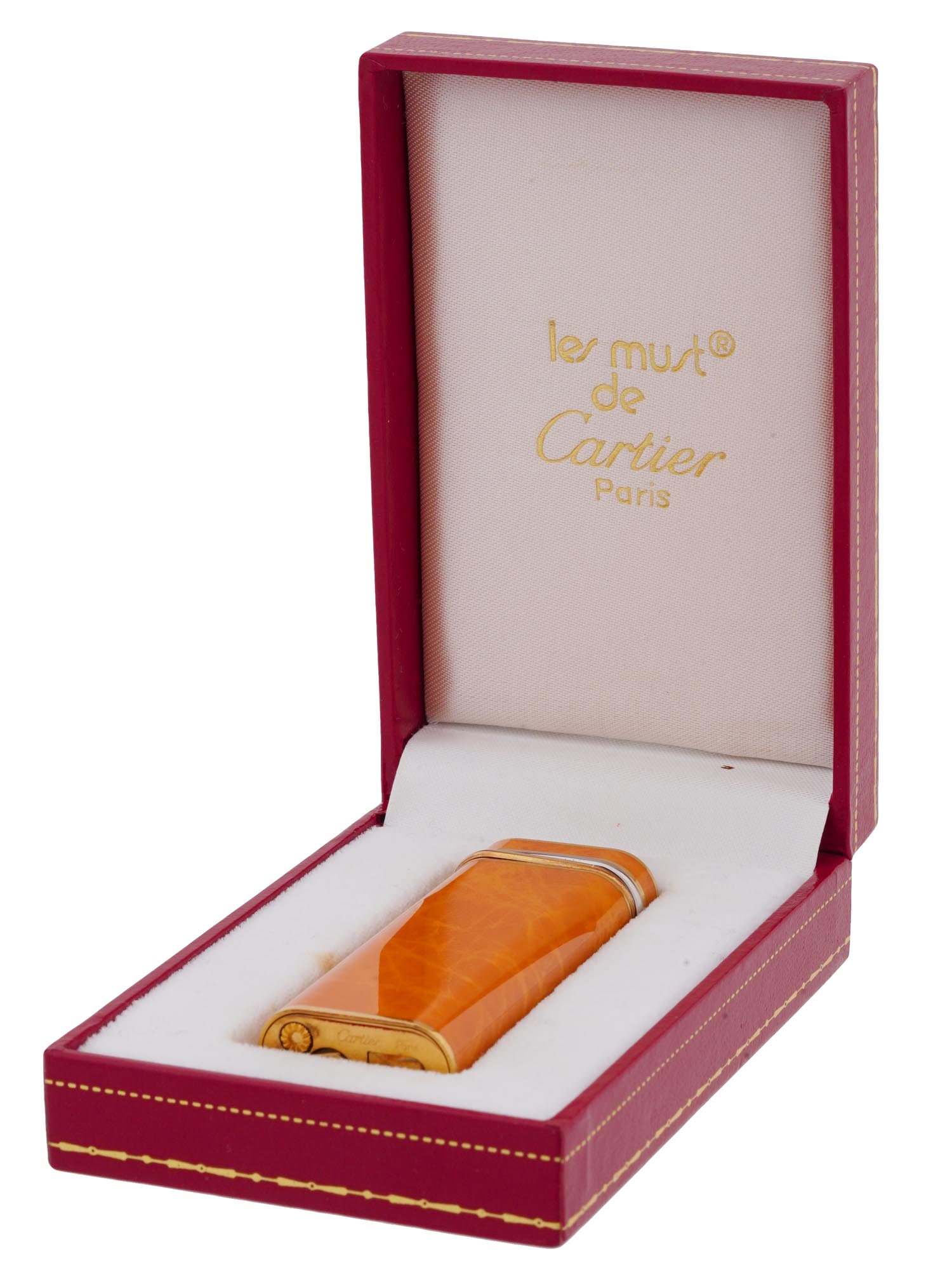 CARTIER LE MUST ORANGE LACQUER POCKET LIGHTER IOB PIC-1