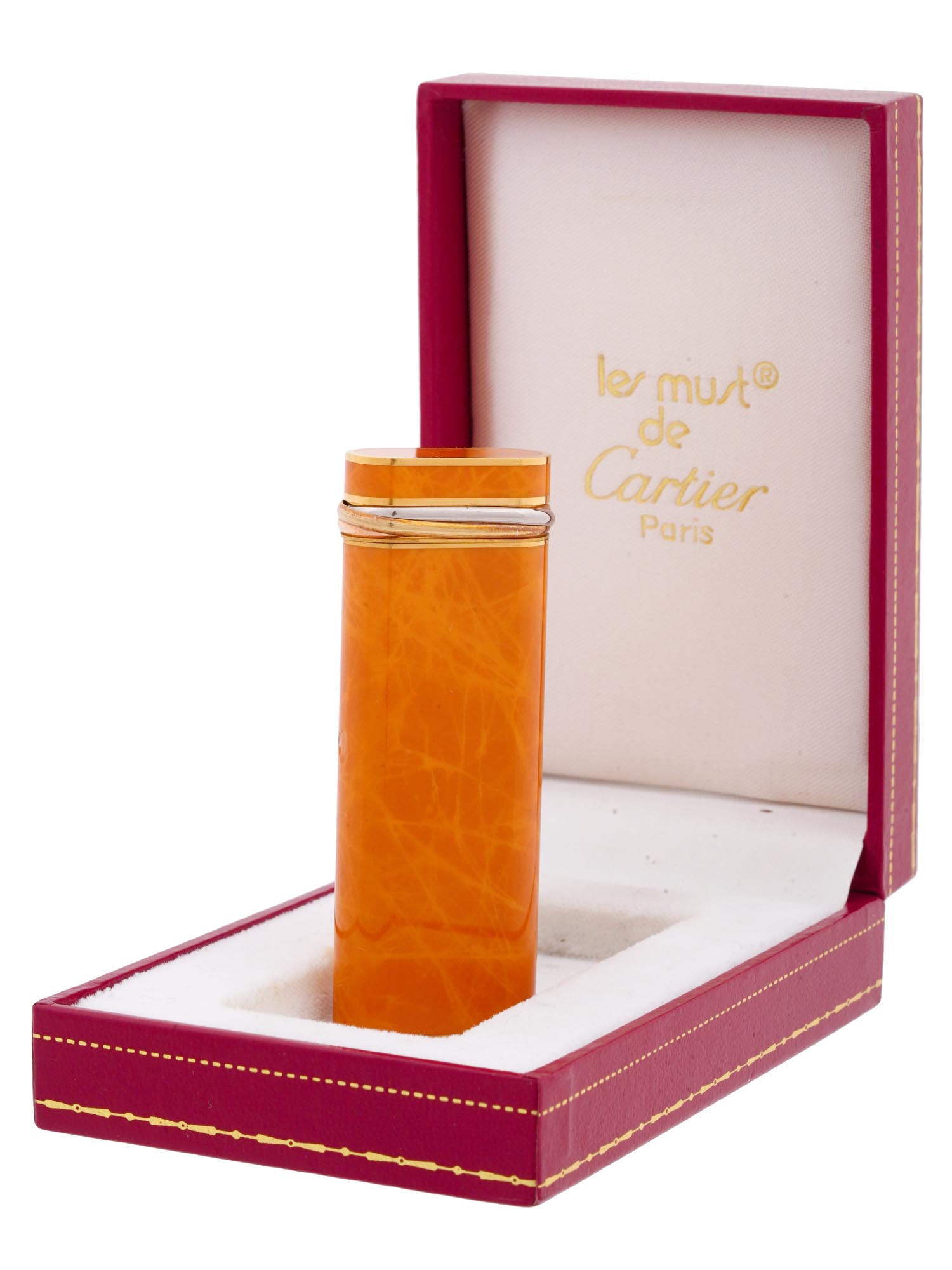 CARTIER LE MUST ORANGE LACQUER POCKET LIGHTER IOB PIC-0