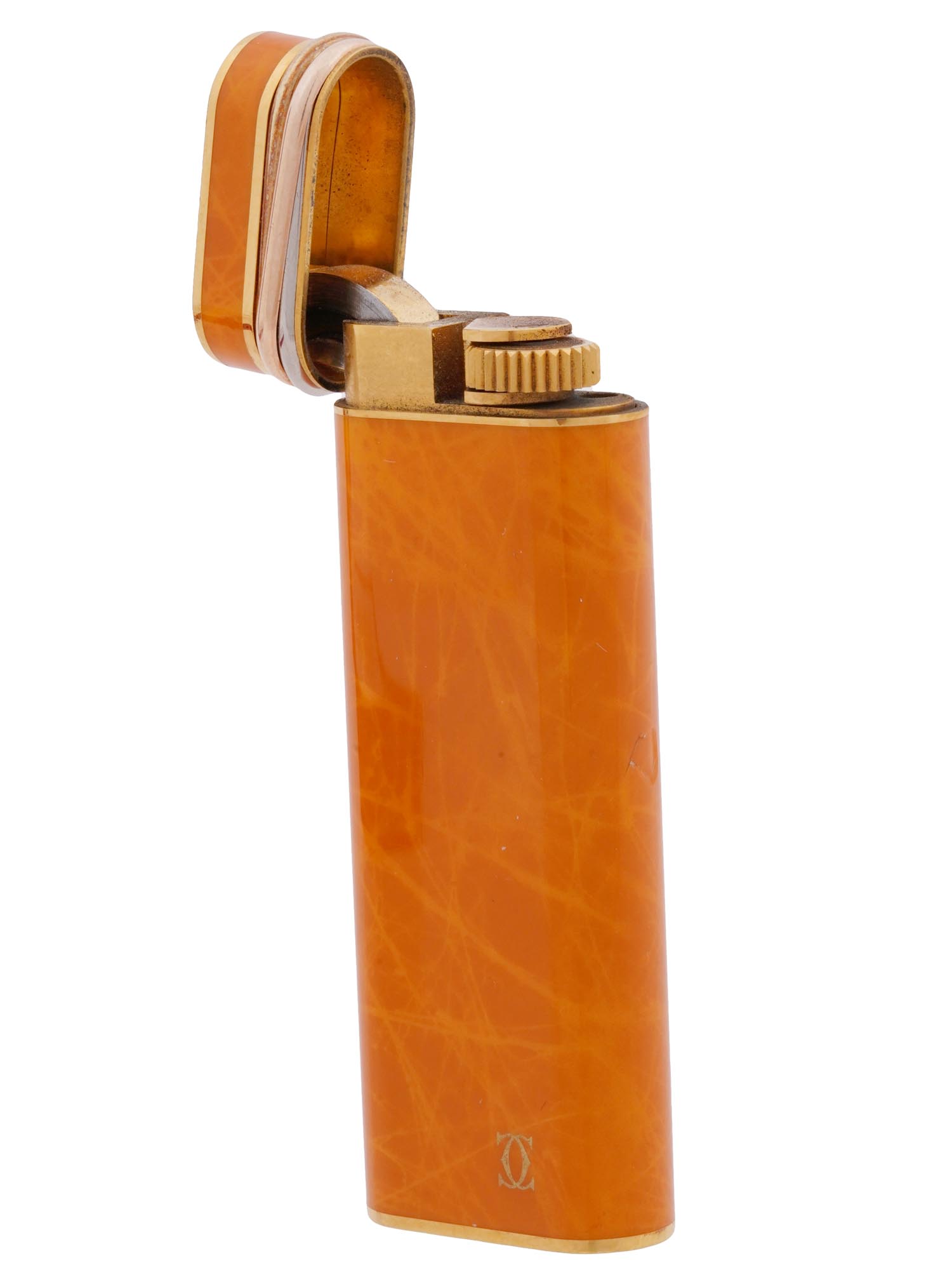 CARTIER LE MUST ORANGE LACQUER POCKET LIGHTER IOB PIC-2