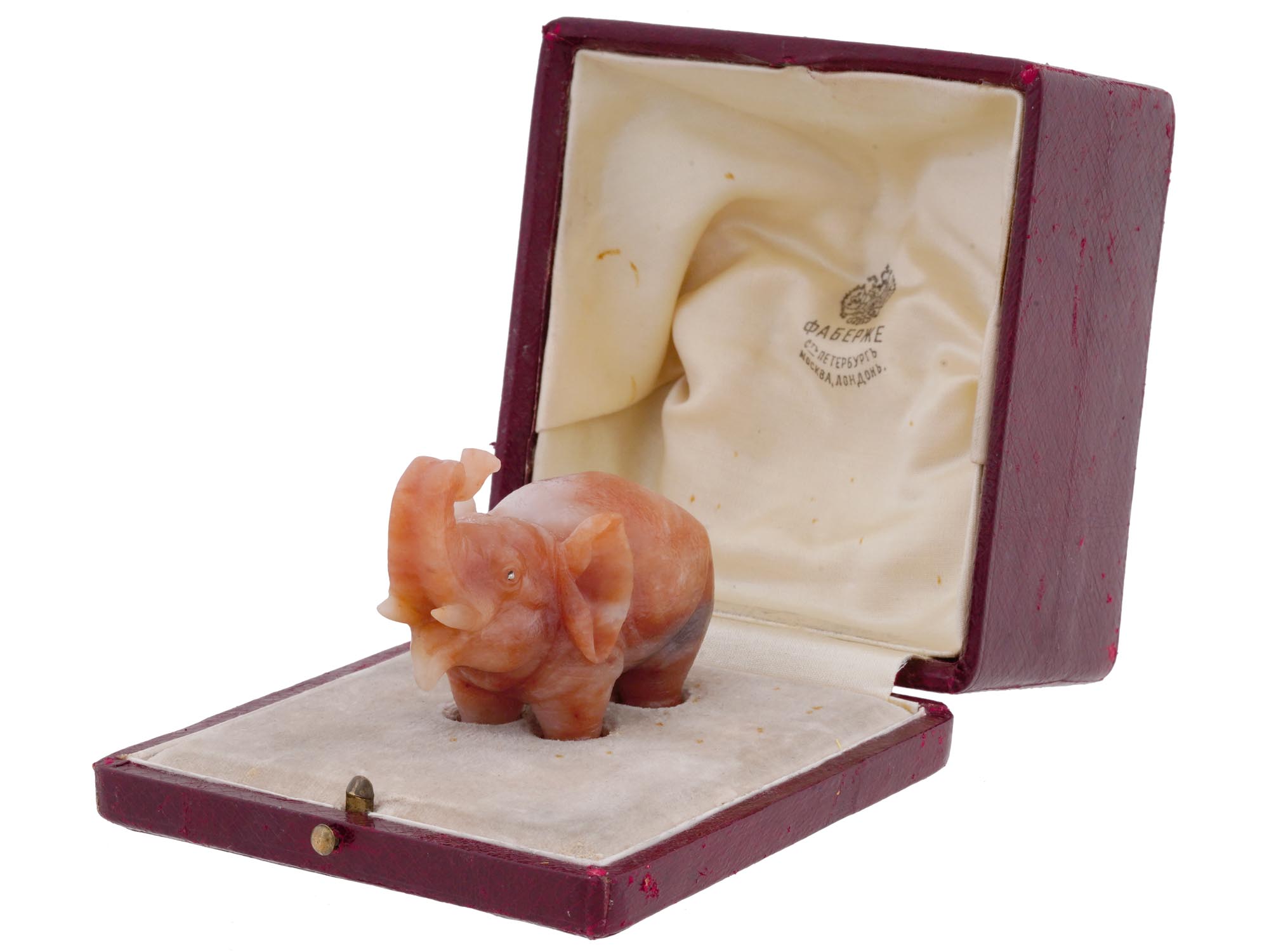 RUSSIAN FABERGE HAND CARVED AGATE ELEPHANT FIGURE PIC-0