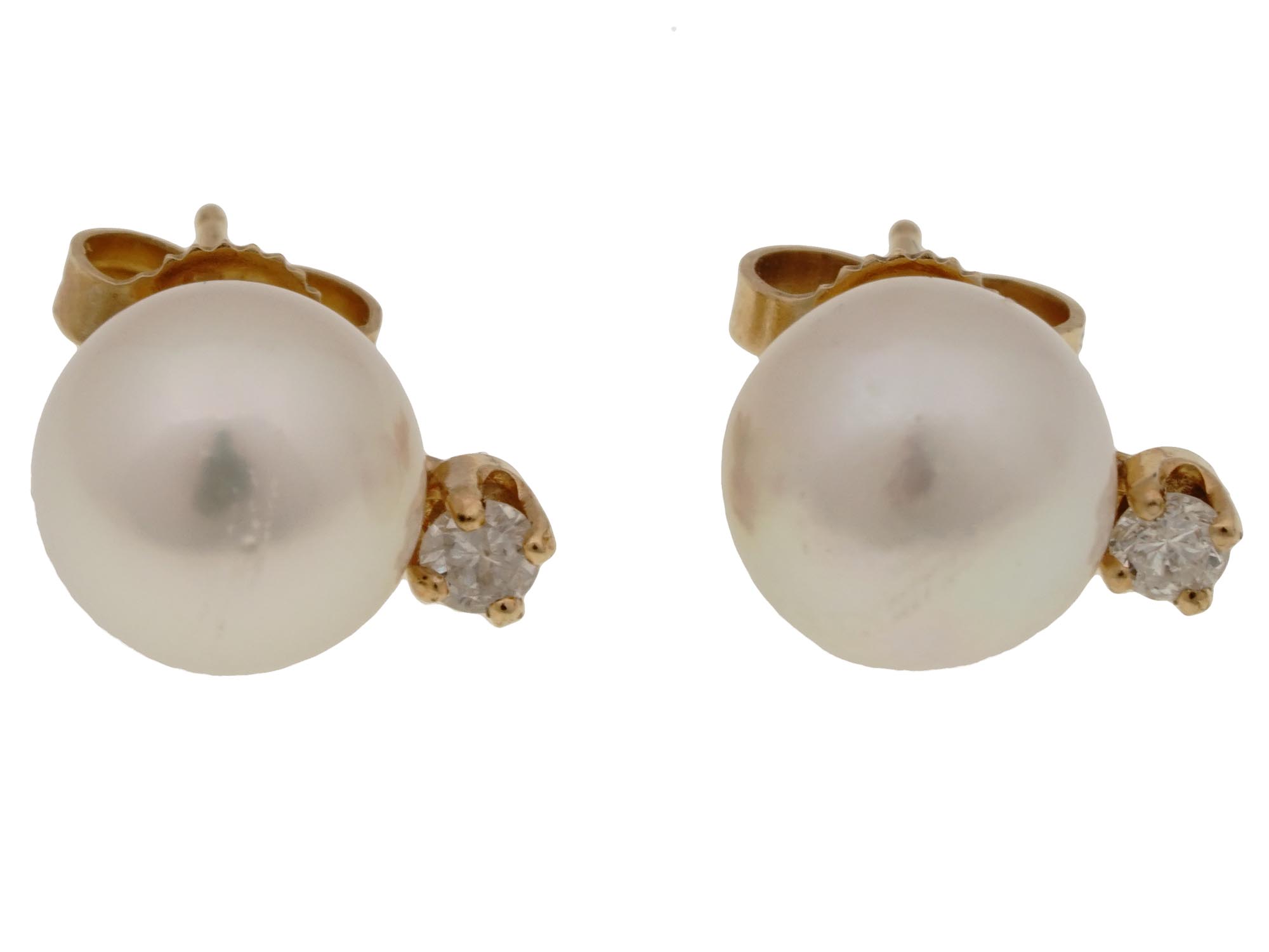 PAIR OF 14K GOLD, PEARL AND DIAMONDS EARRINGS PIC-2