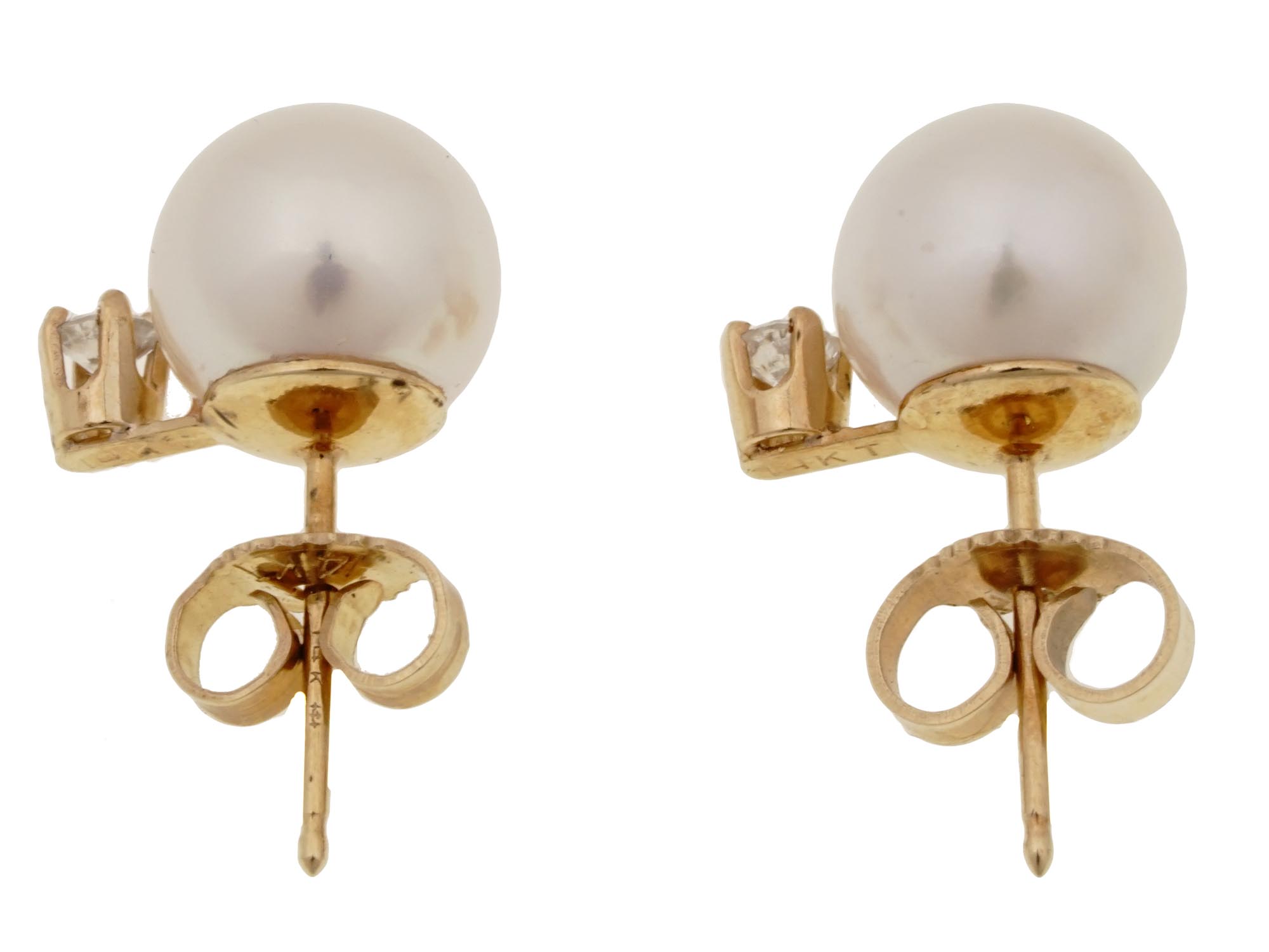 PAIR OF 14K GOLD, PEARL AND DIAMONDS EARRINGS PIC-3