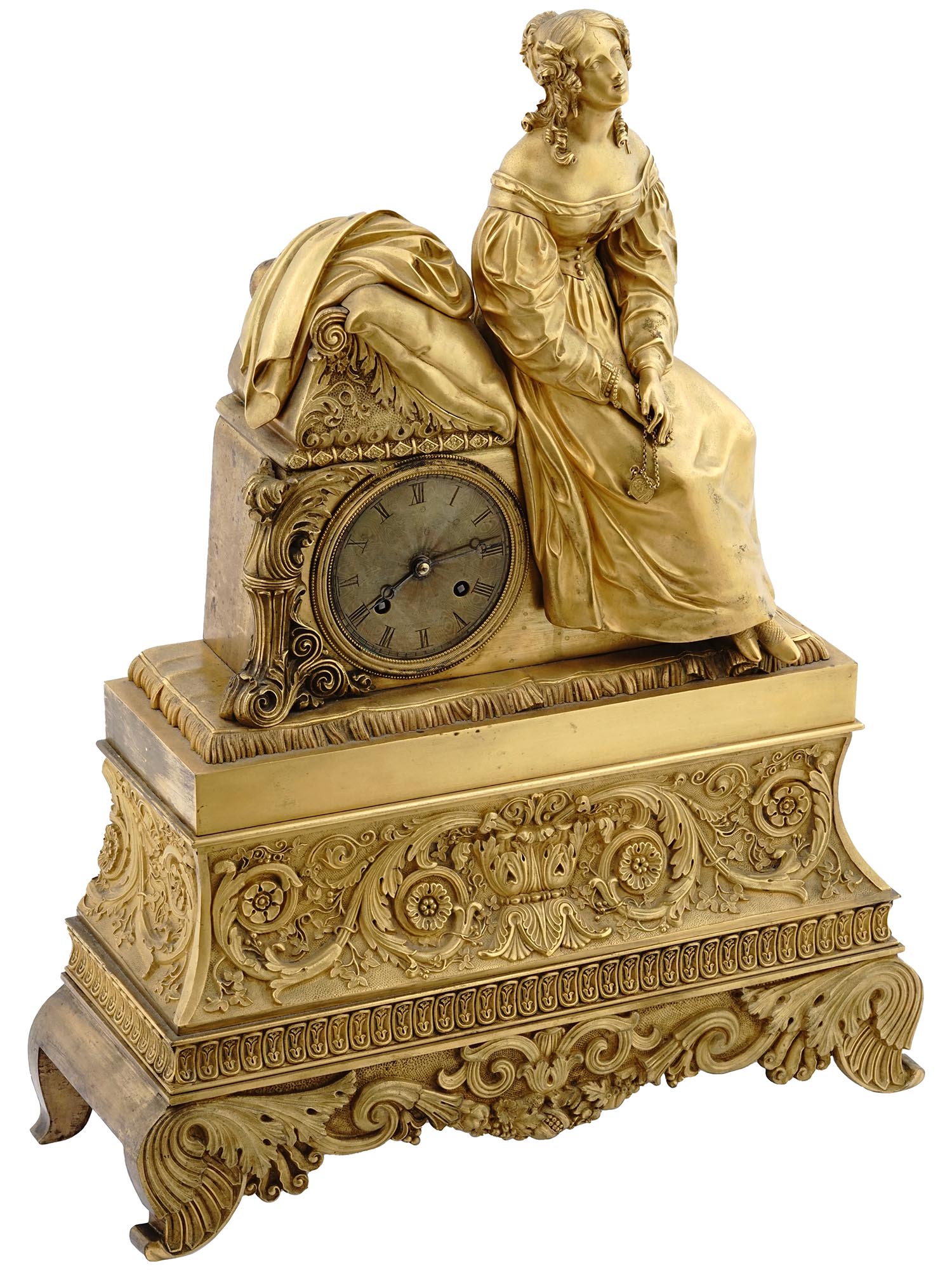 ANTIQUE FRENCH EMPIRE GILT BRONZE MANTEL CLOCK PIC-0