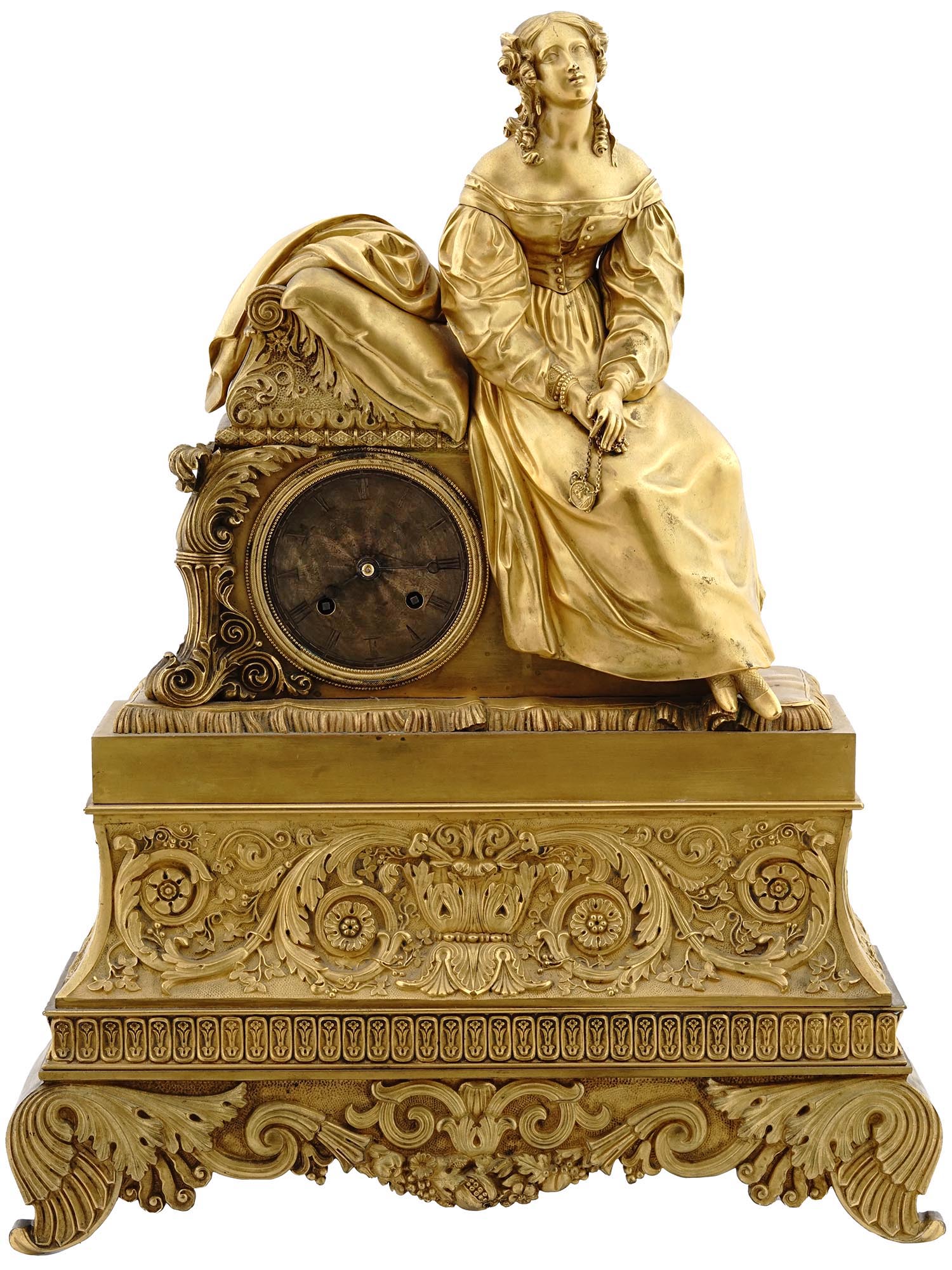 ANTIQUE FRENCH EMPIRE GILT BRONZE MANTEL CLOCK PIC-1