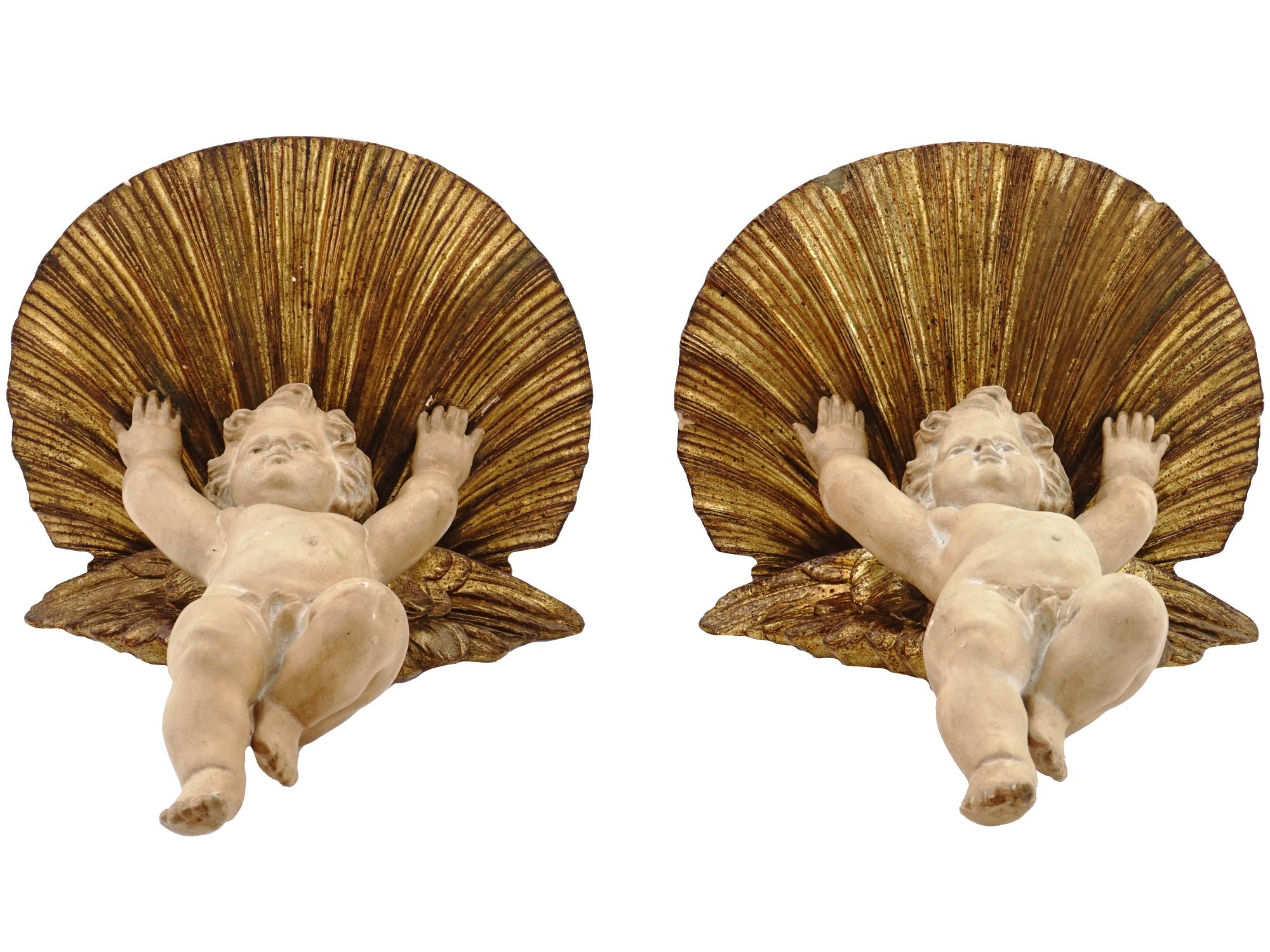 ITALIAN GILT CARVED WOOD WALL BRACKETS WITH PUTTI PIC-3