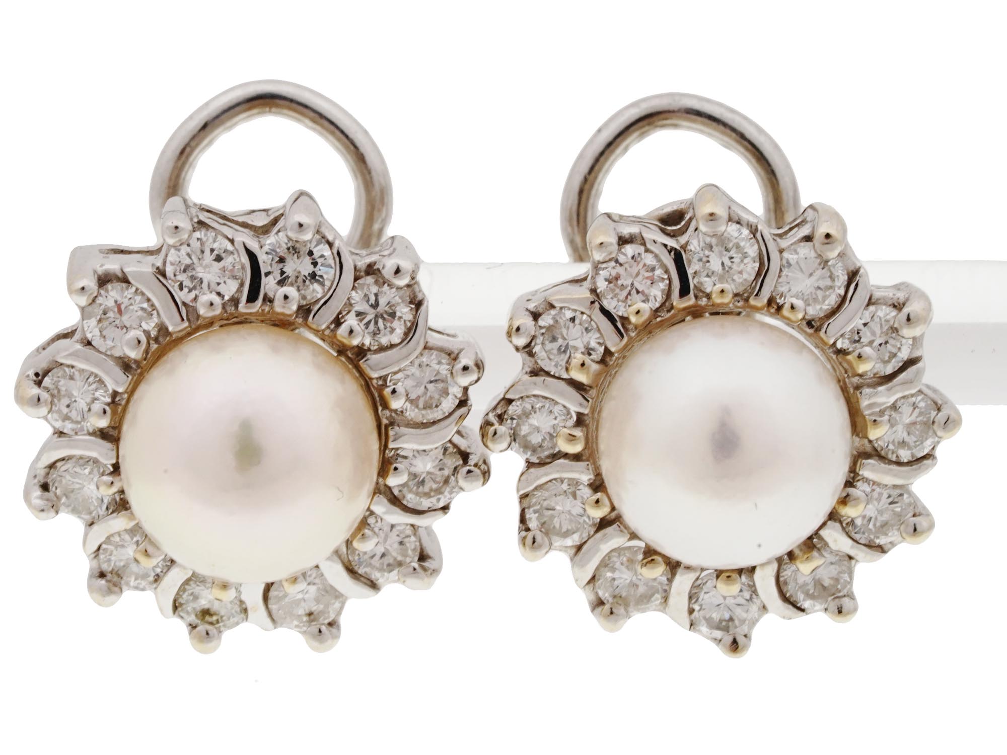 18K WHITE GOLD, PEARL AND DIAMONDS EARRINGS PIC-1