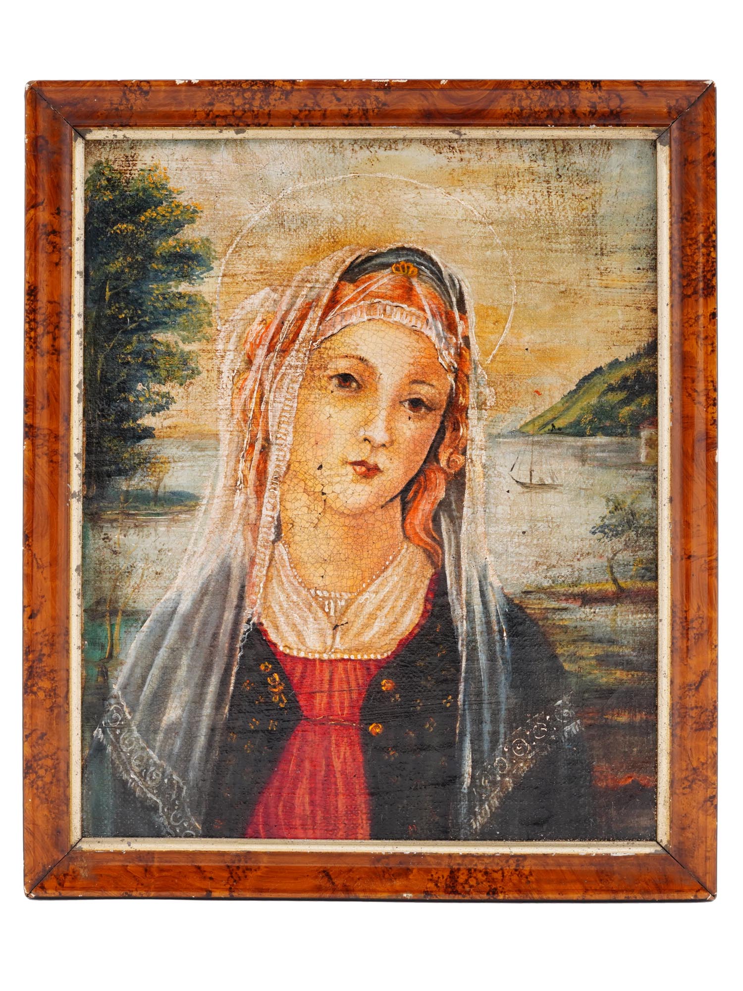 ANTIQUE OIL PAINTING OF MADONNA AFTER BOTTICELLI PIC-0