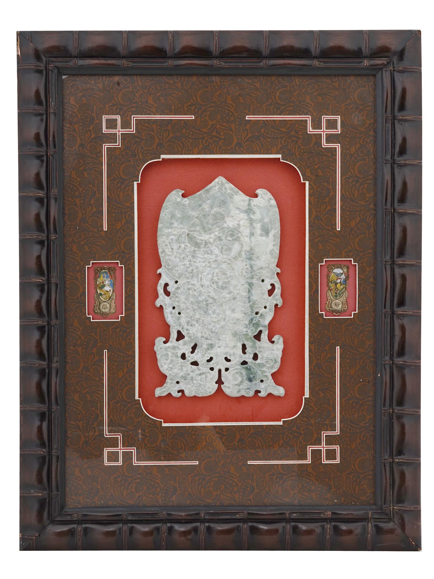 ANTIQUE CHINESE CARVED JADE PLAQUE IN A FRAME PIC-0