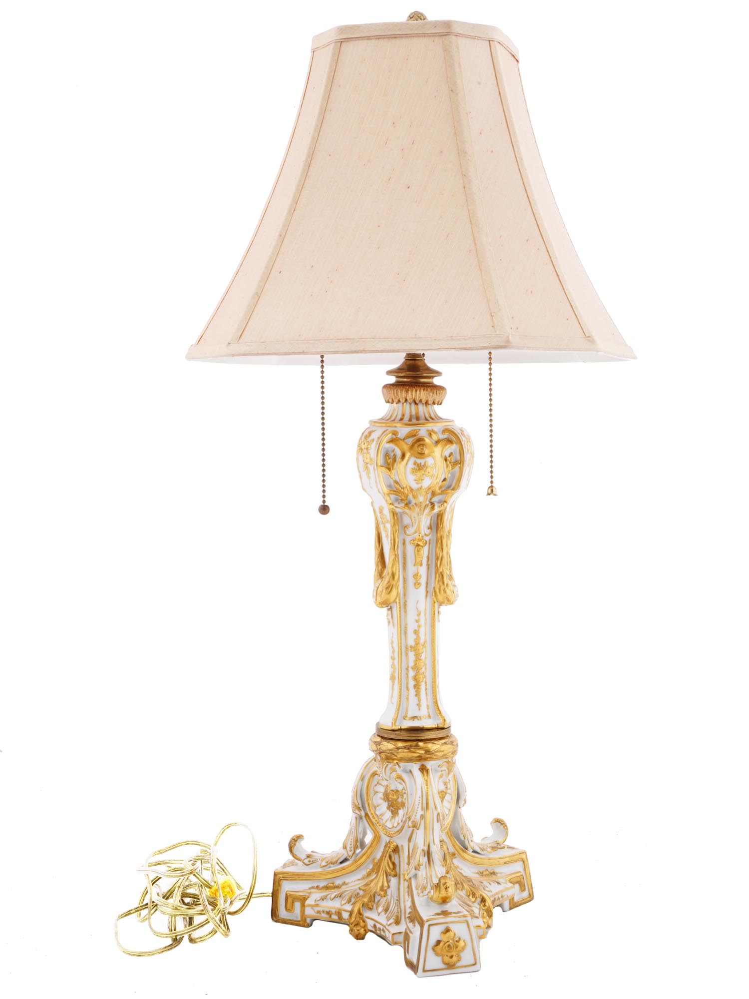 ANTIQUE FRENCH SERVES GILT PORCELAIN TABLE LAMP PIC-0