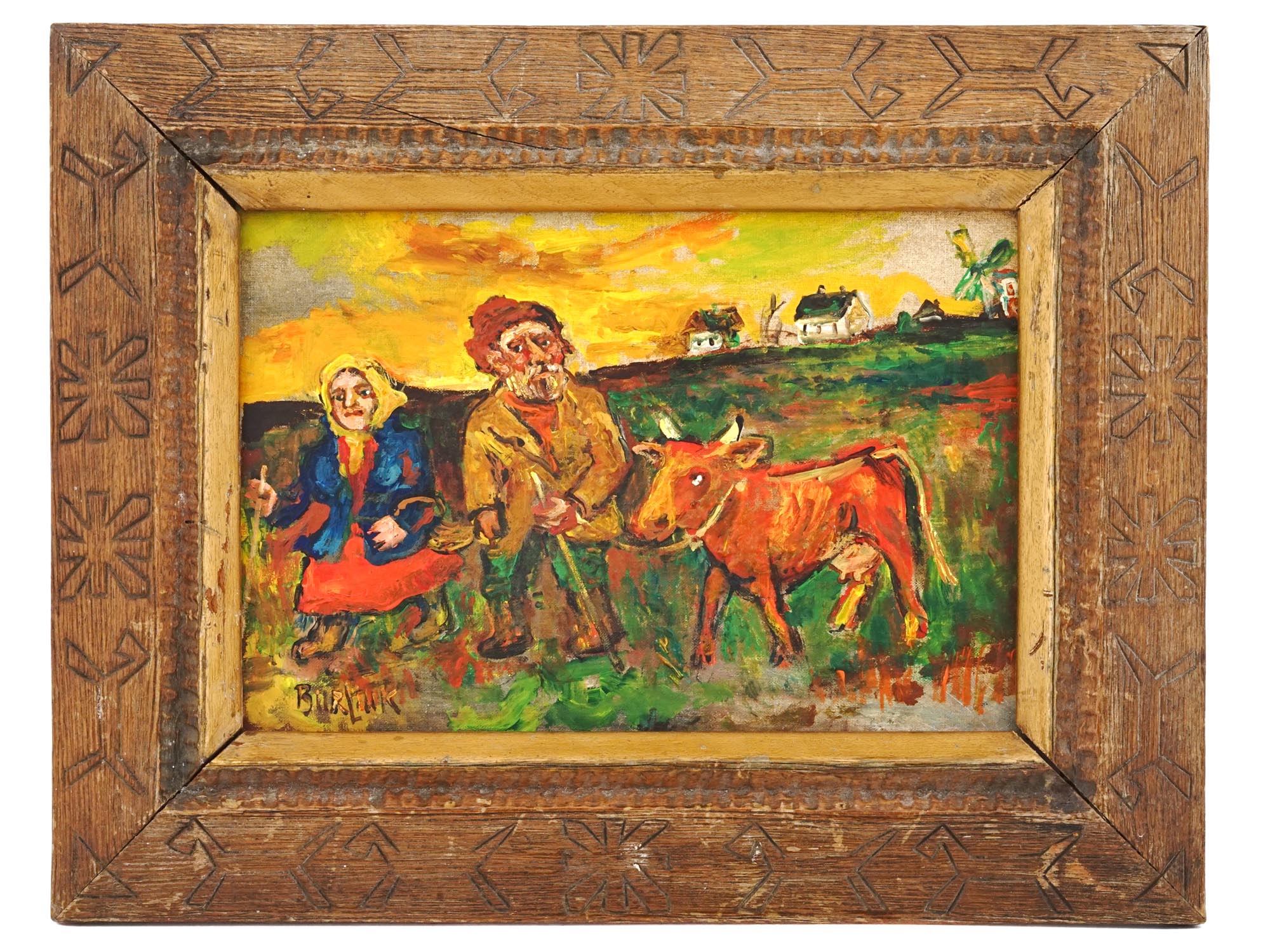 RUSSIAN ORANGE COW OIL PAINTING BY DAVID BURLIUK PIC-0