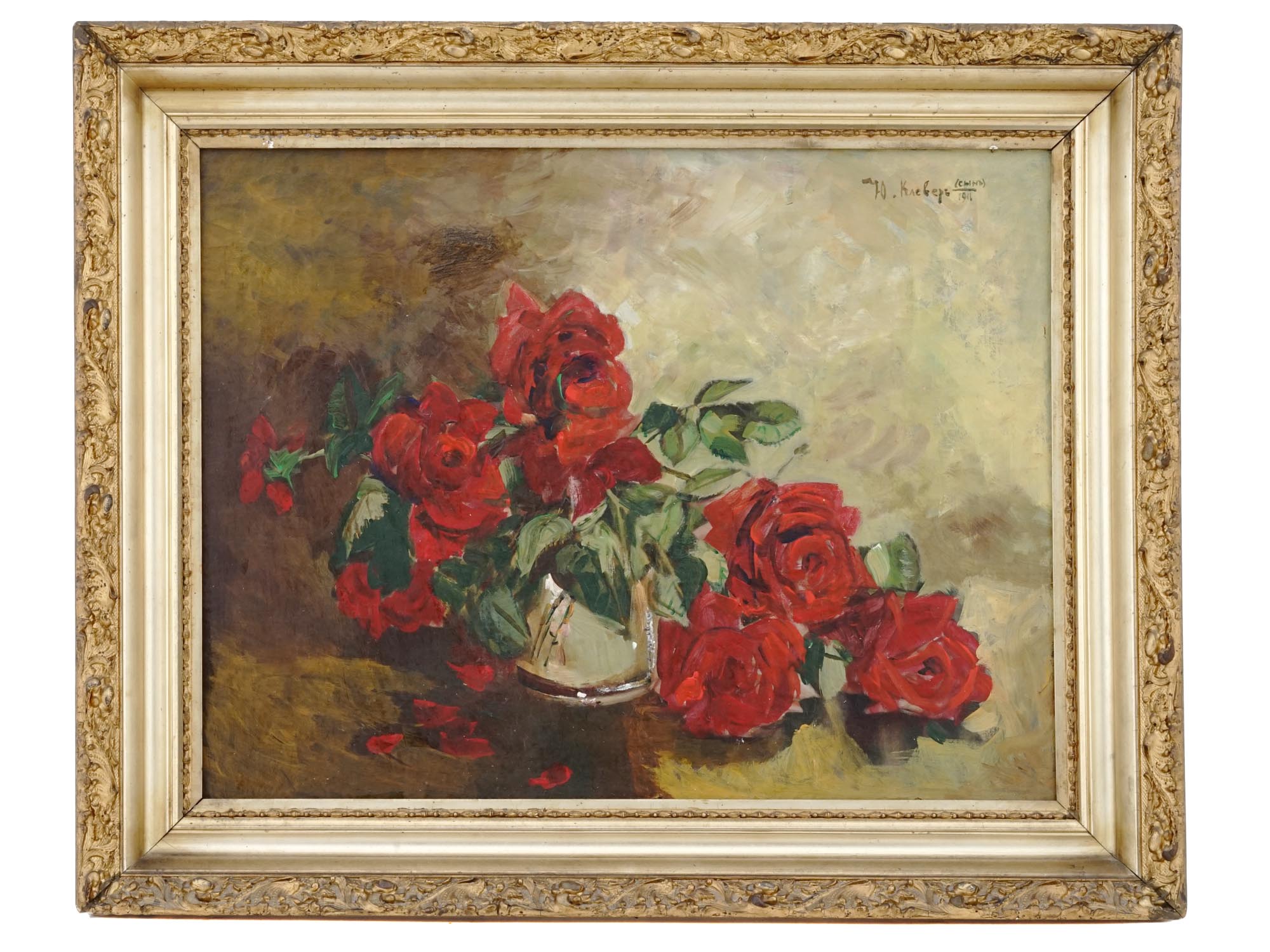 RUSSIAN ROSE STILL LIFE PAINTING YULIY KLEVER SON PIC-0