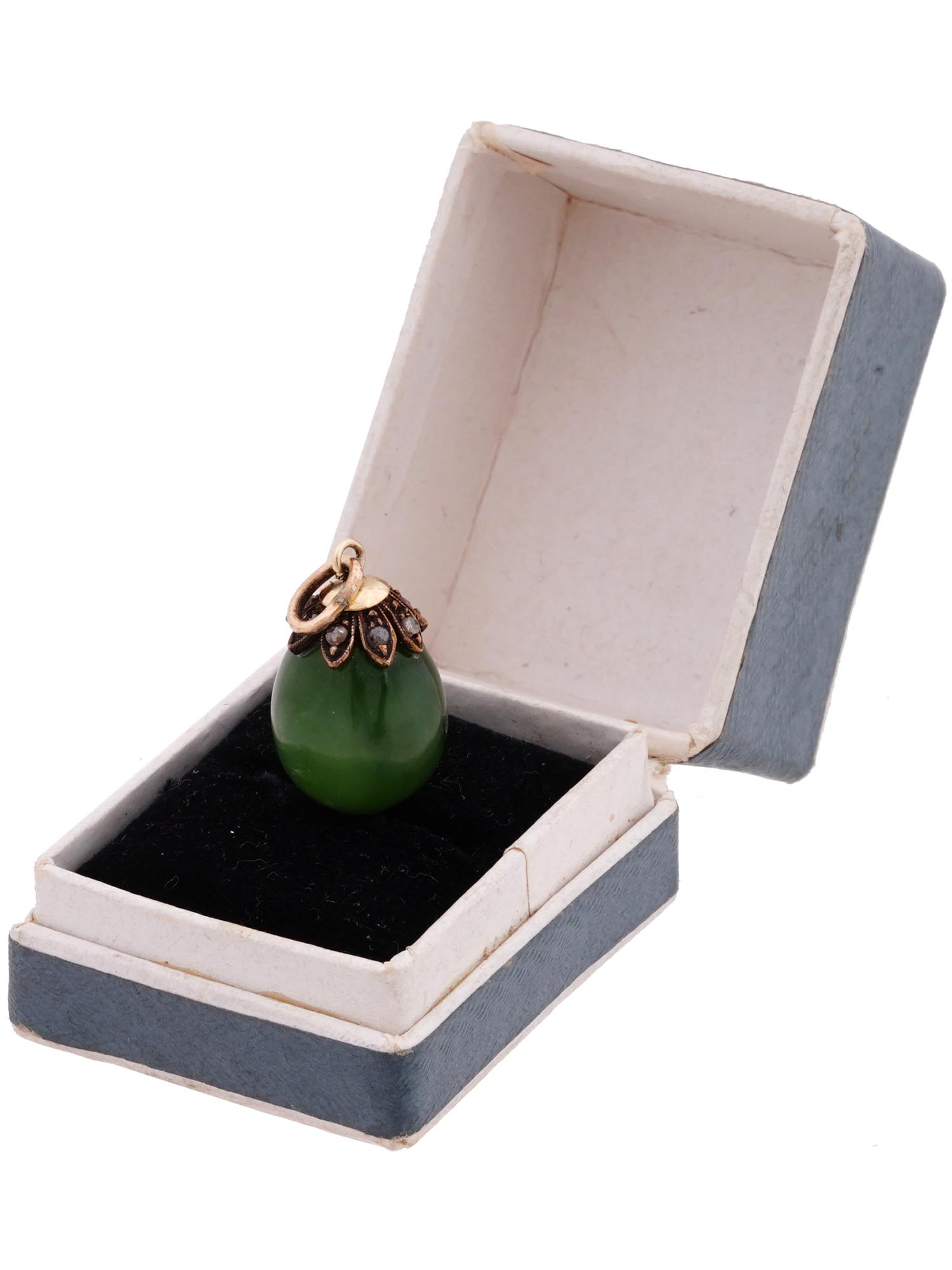 RUSSIAN JADE AND GOLD EGG PENDANT WITH DIAMONDS PIC-1