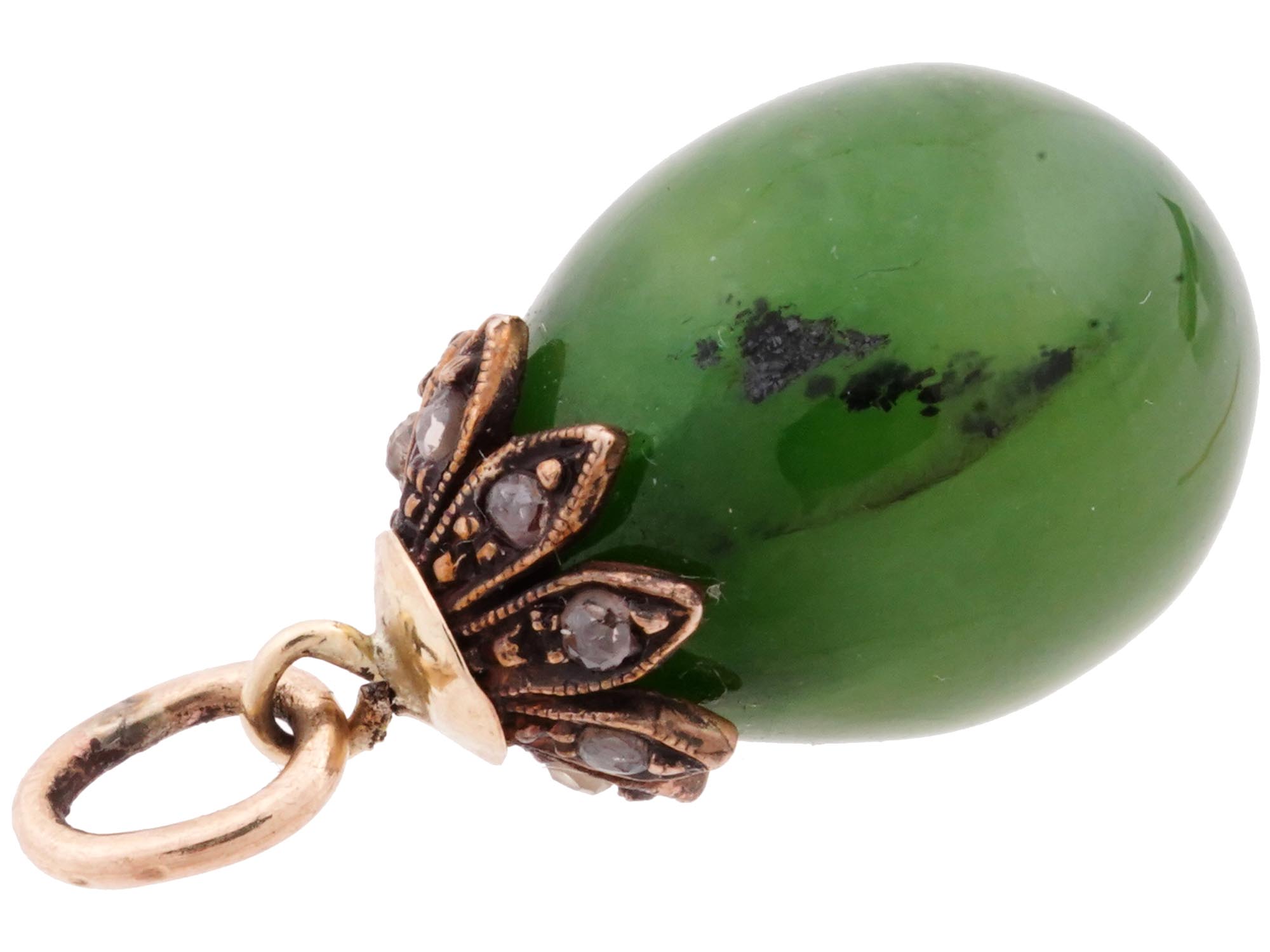 RUSSIAN JADE AND GOLD EGG PENDANT WITH DIAMONDS PIC-2