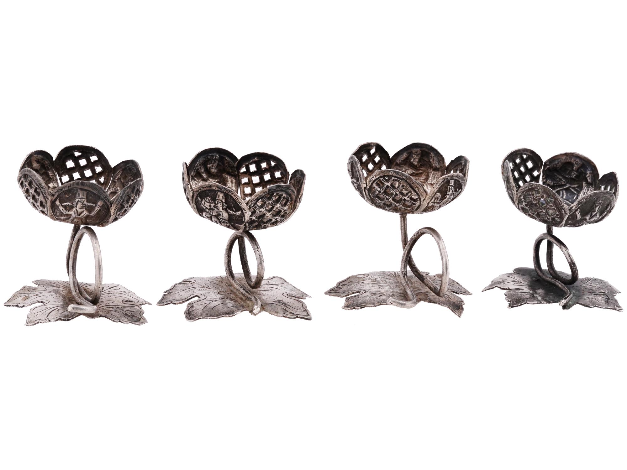 RUSSIAN SILVER NIELLO PIERCED DECOR EGG STANDS PIC-0