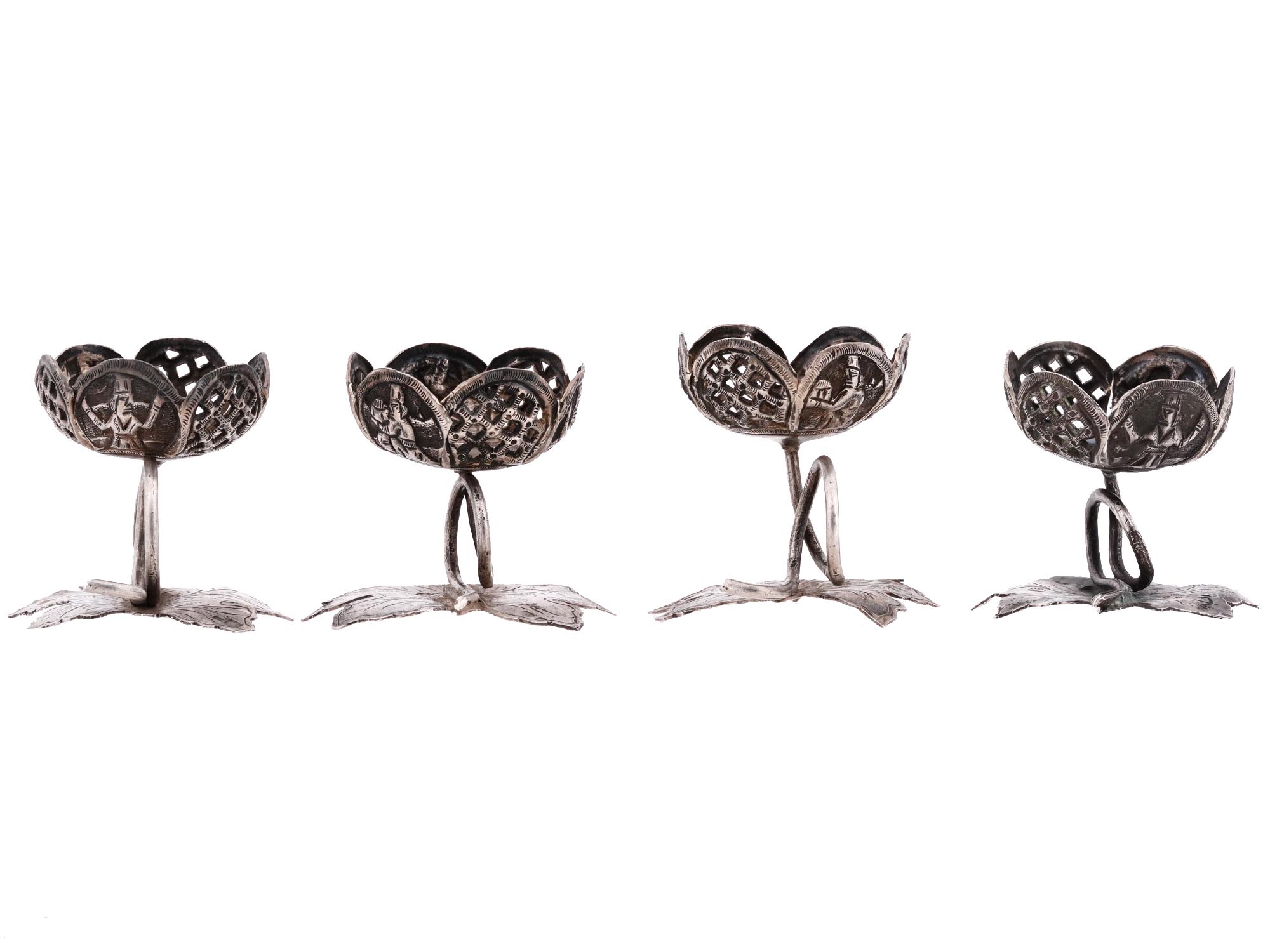 RUSSIAN SILVER NIELLO PIERCED DECOR EGG STANDS PIC-3