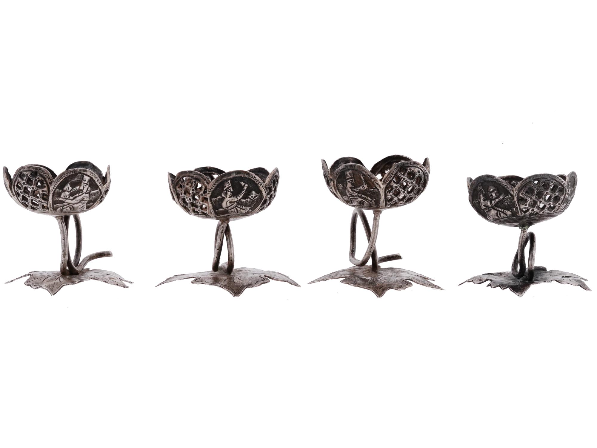 RUSSIAN SILVER NIELLO PIERCED DECOR EGG STANDS PIC-2