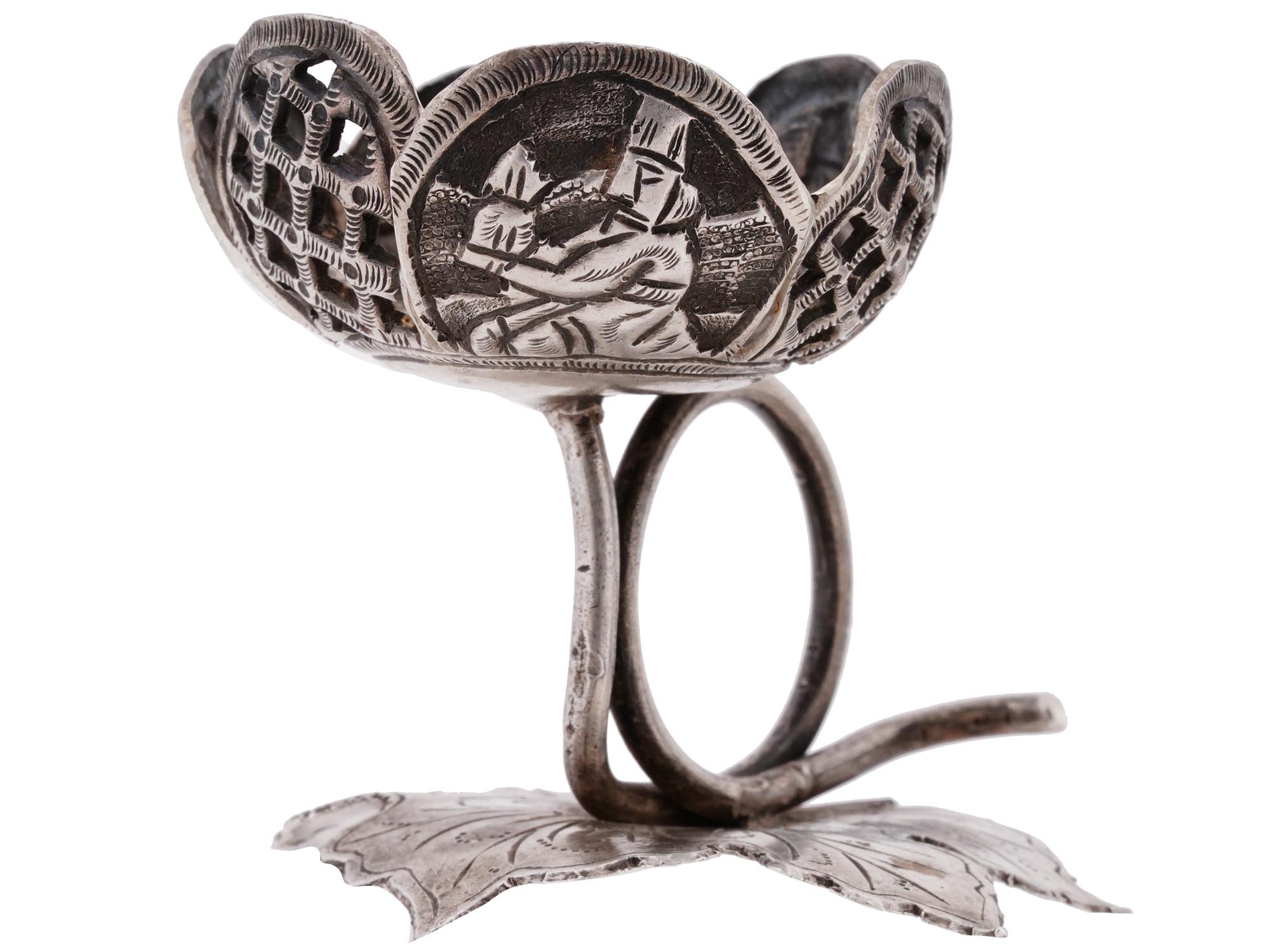 RUSSIAN SILVER NIELLO PIERCED DECOR EGG STANDS PIC-6