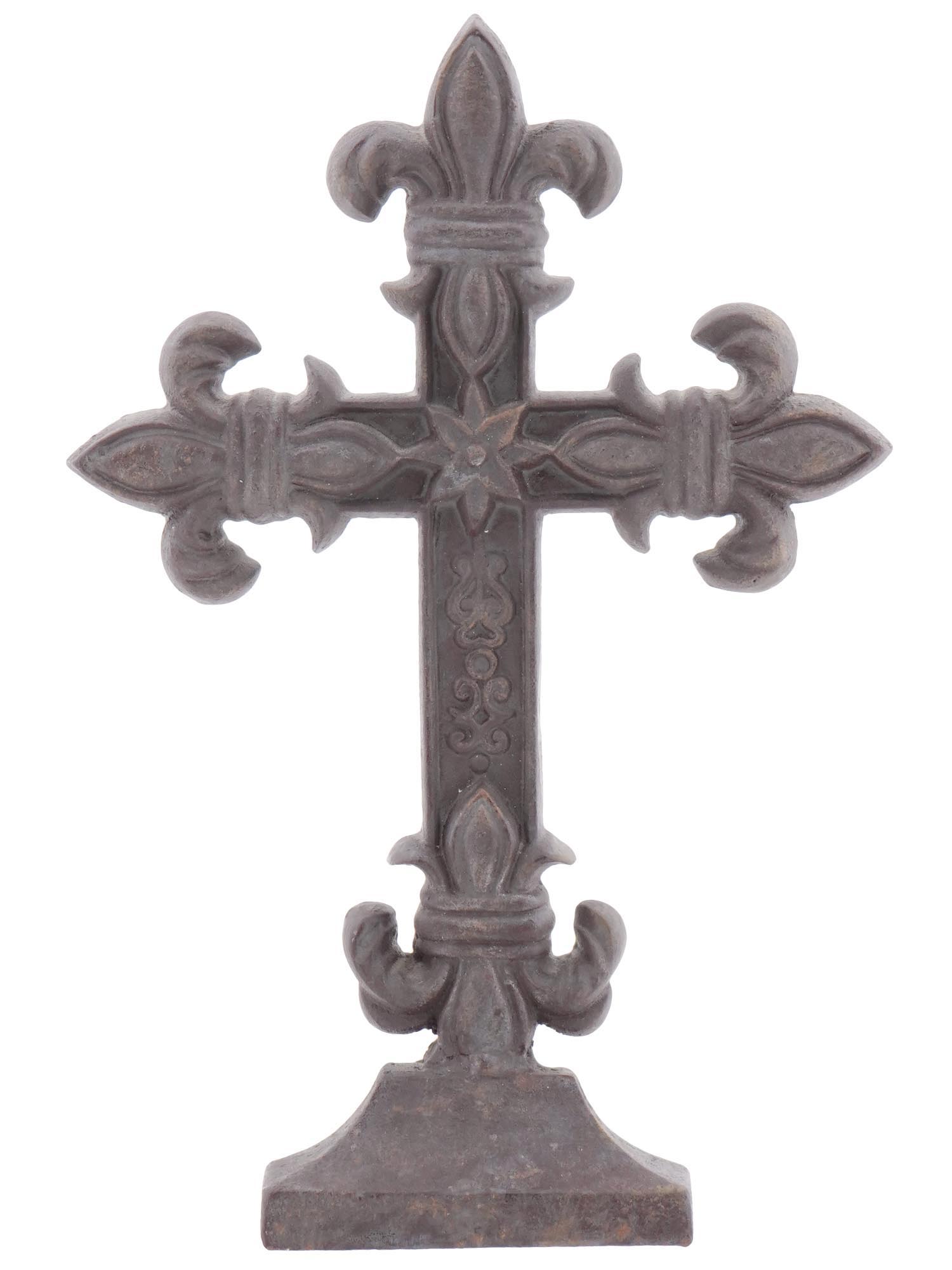 VINTAGE CHRISTIAN IRON CAST FLEUR DE LIS CROSS PIC-0