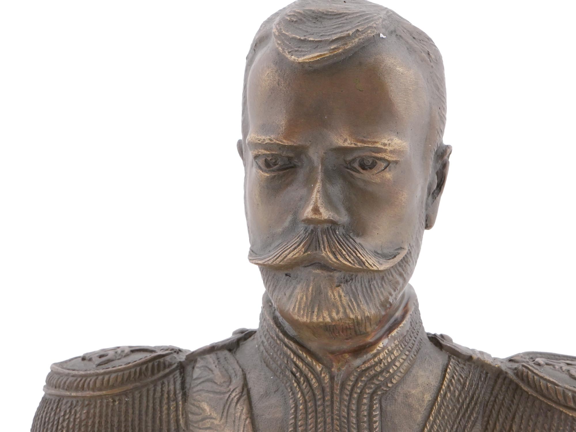 ANTIQUE RUSSIAN BRONZE PORTRAIT BUST OF NICHOLAS II PIC-4