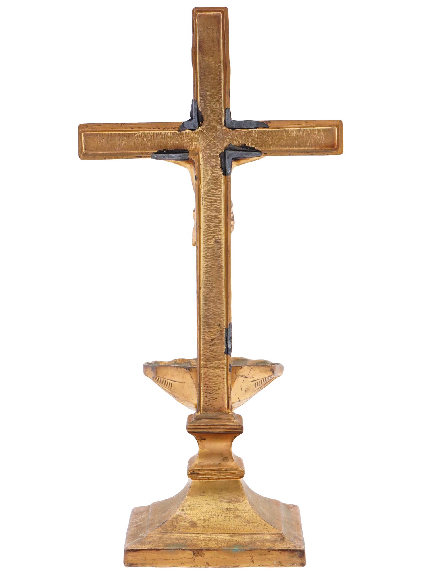ANTIQUE BRASS JESUS CHRIST CRUCIFIX CROSS STAND PIC-3