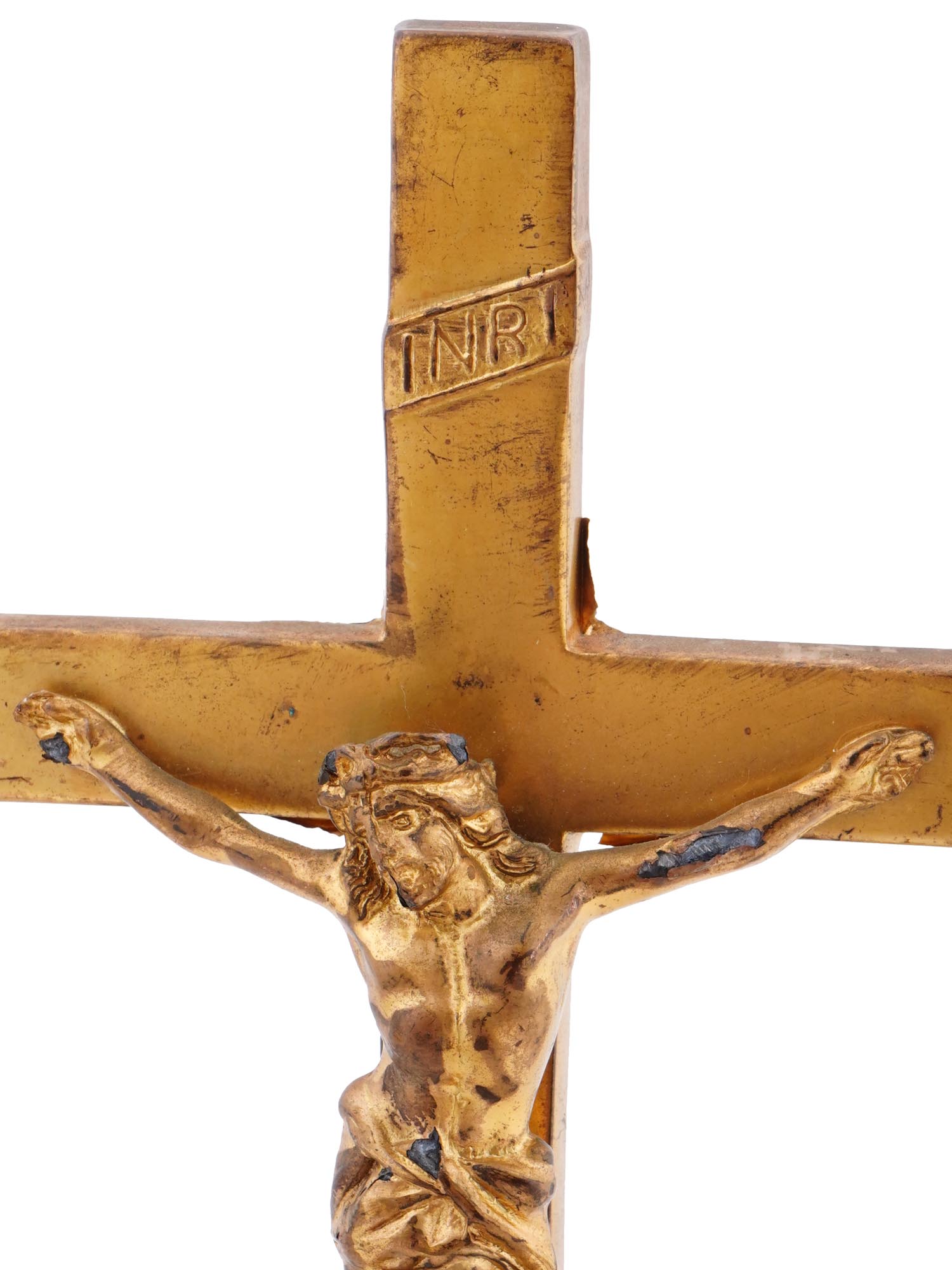 ANTIQUE BRASS JESUS CHRIST CRUCIFIX CROSS STAND PIC-4