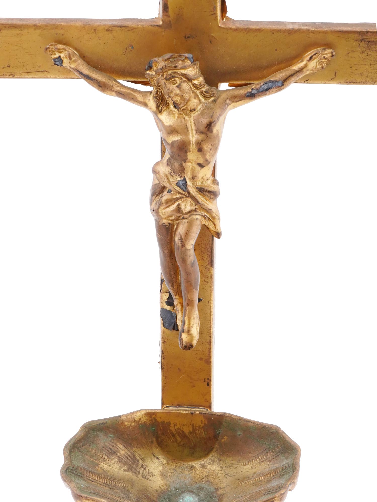 ANTIQUE BRASS JESUS CHRIST CRUCIFIX CROSS STAND PIC-5