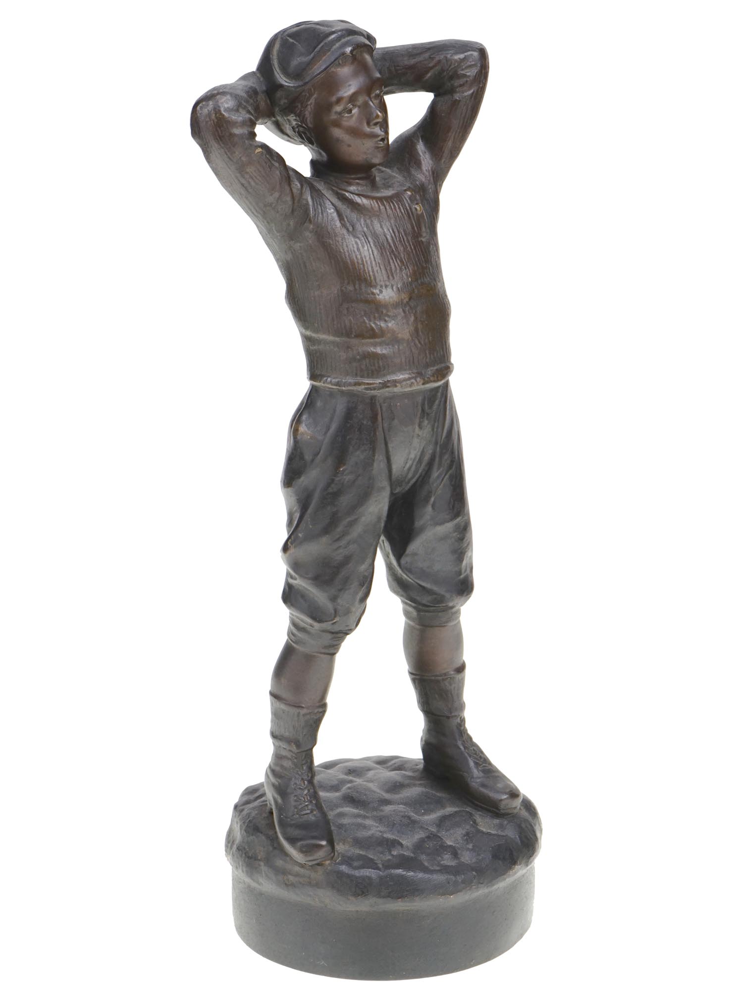 ANTIQUE BRONZE BOY SCULPTURE BY HENRYK KOSSOWSKI PIC-0