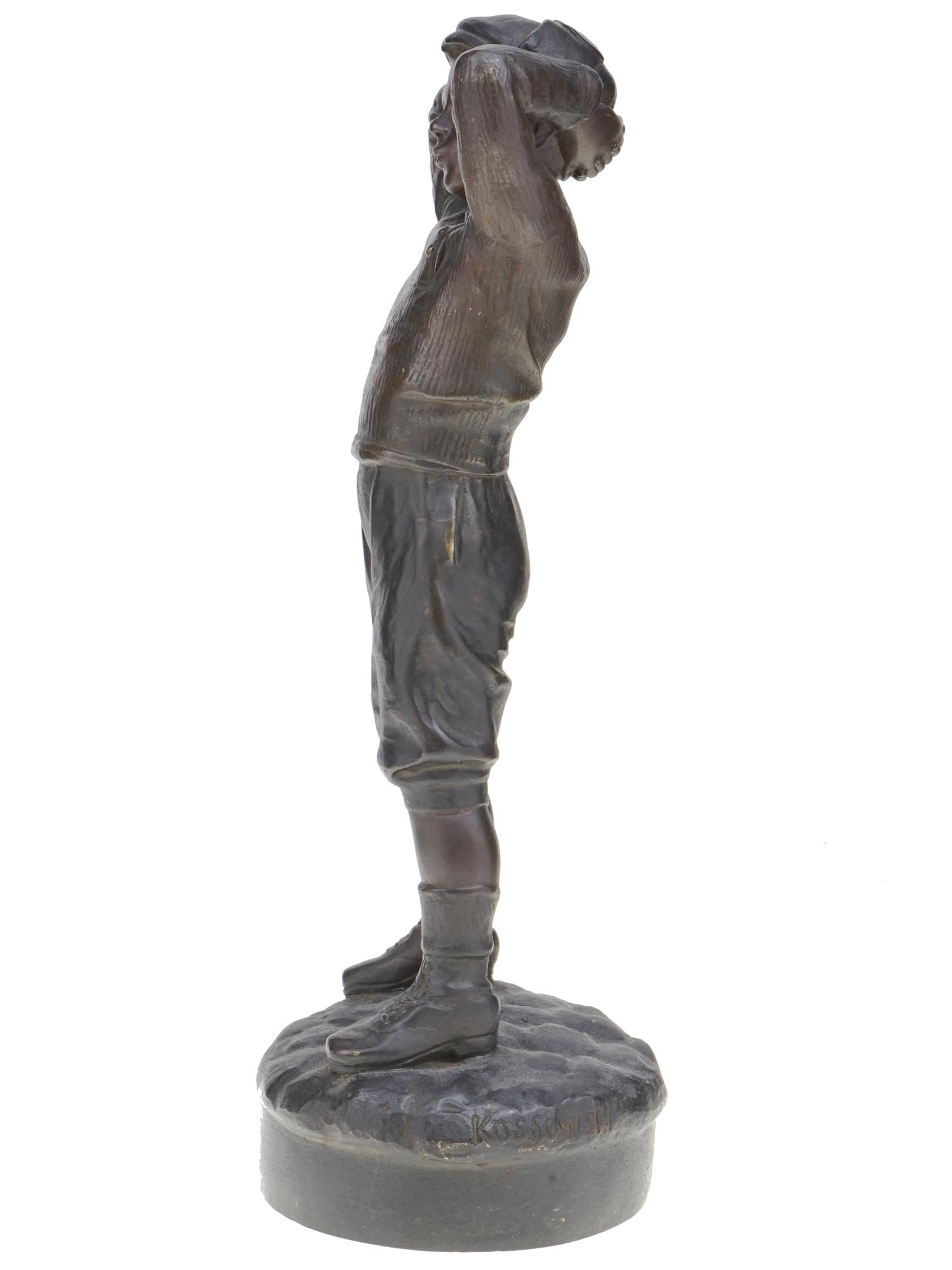 ANTIQUE BRONZE BOY SCULPTURE BY HENRYK KOSSOWSKI PIC-3