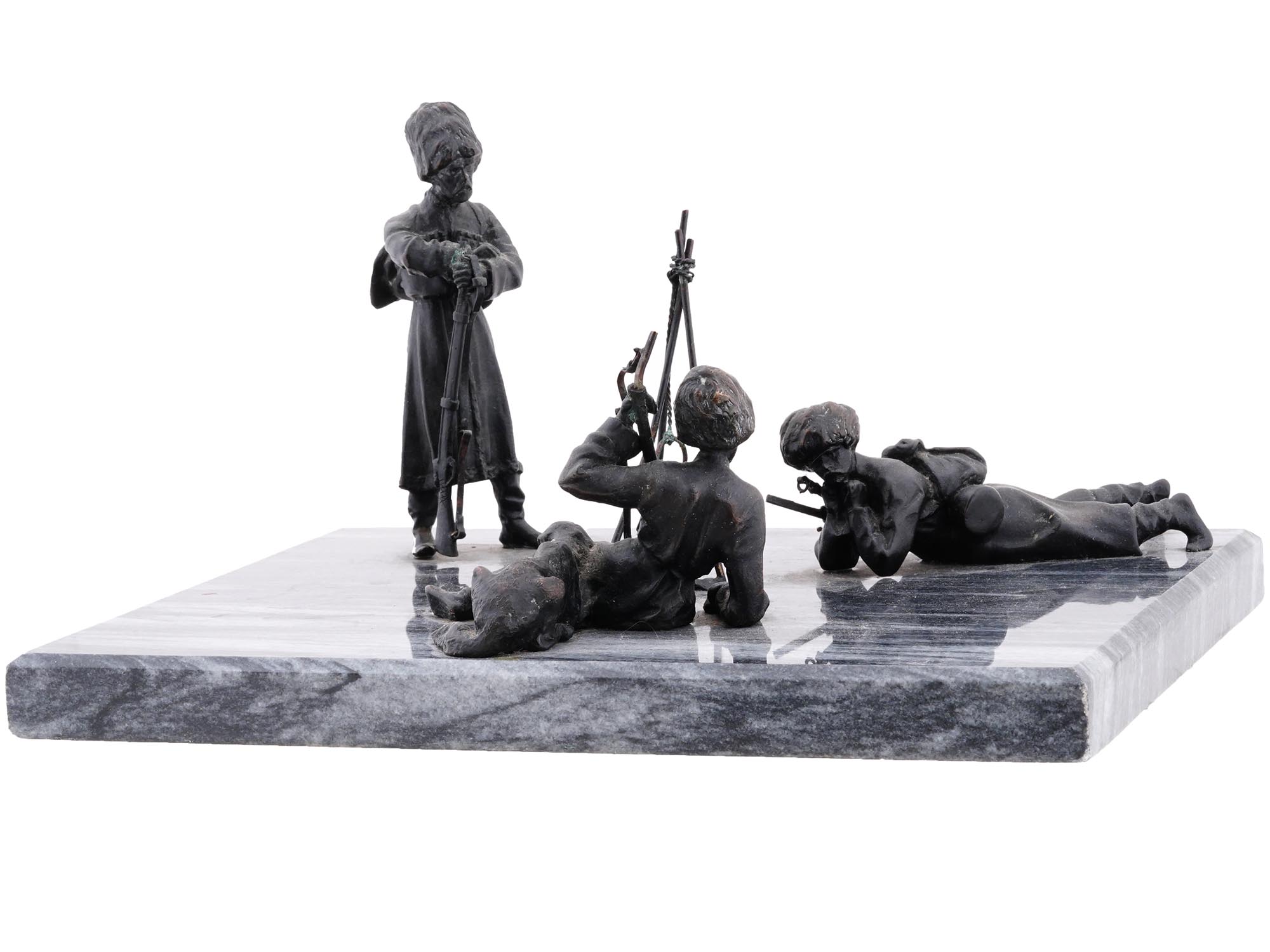 ANTIQUE RUSSIAN BRONZE COSSACK FIGURES ON A BASE PIC-0