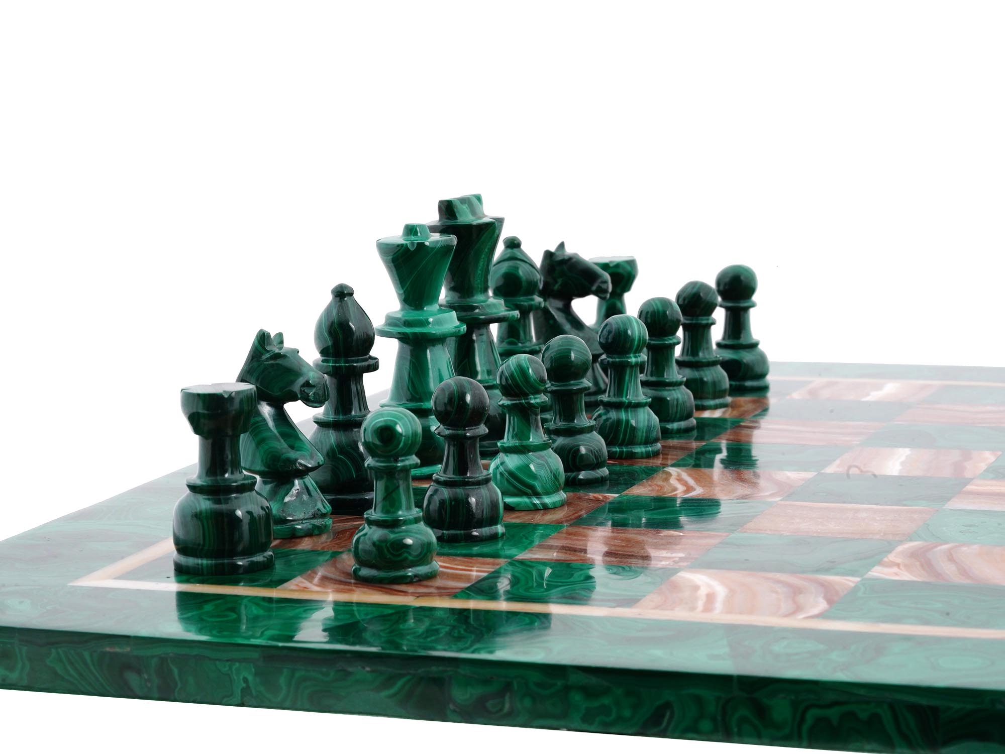 RUSSIAN HAND CARVED MALACHITE AND AGATE CHESS SET PIC-3