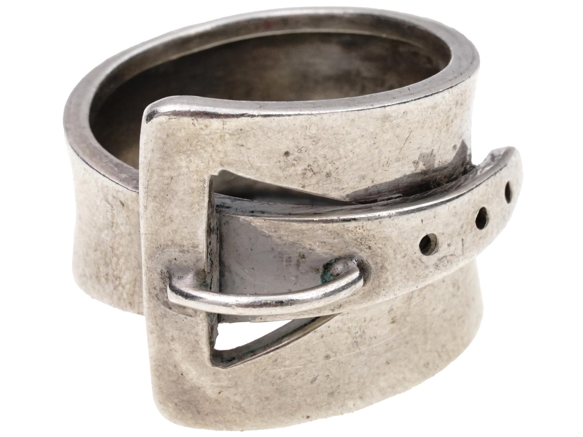 GUCCI ITALY STERLING SILVER WIDE BAND BUCKLE RING PIC-0