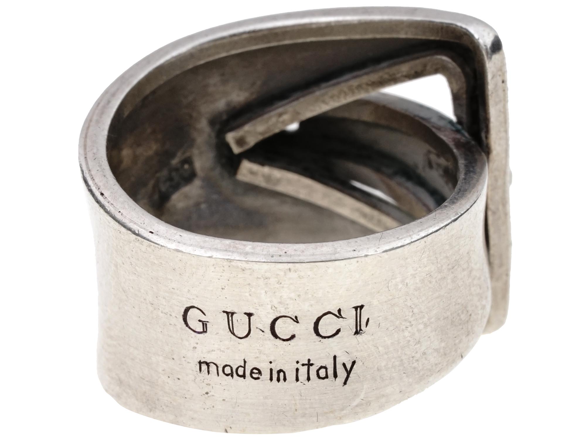GUCCI ITALY STERLING SILVER WIDE BAND BUCKLE RING PIC-3