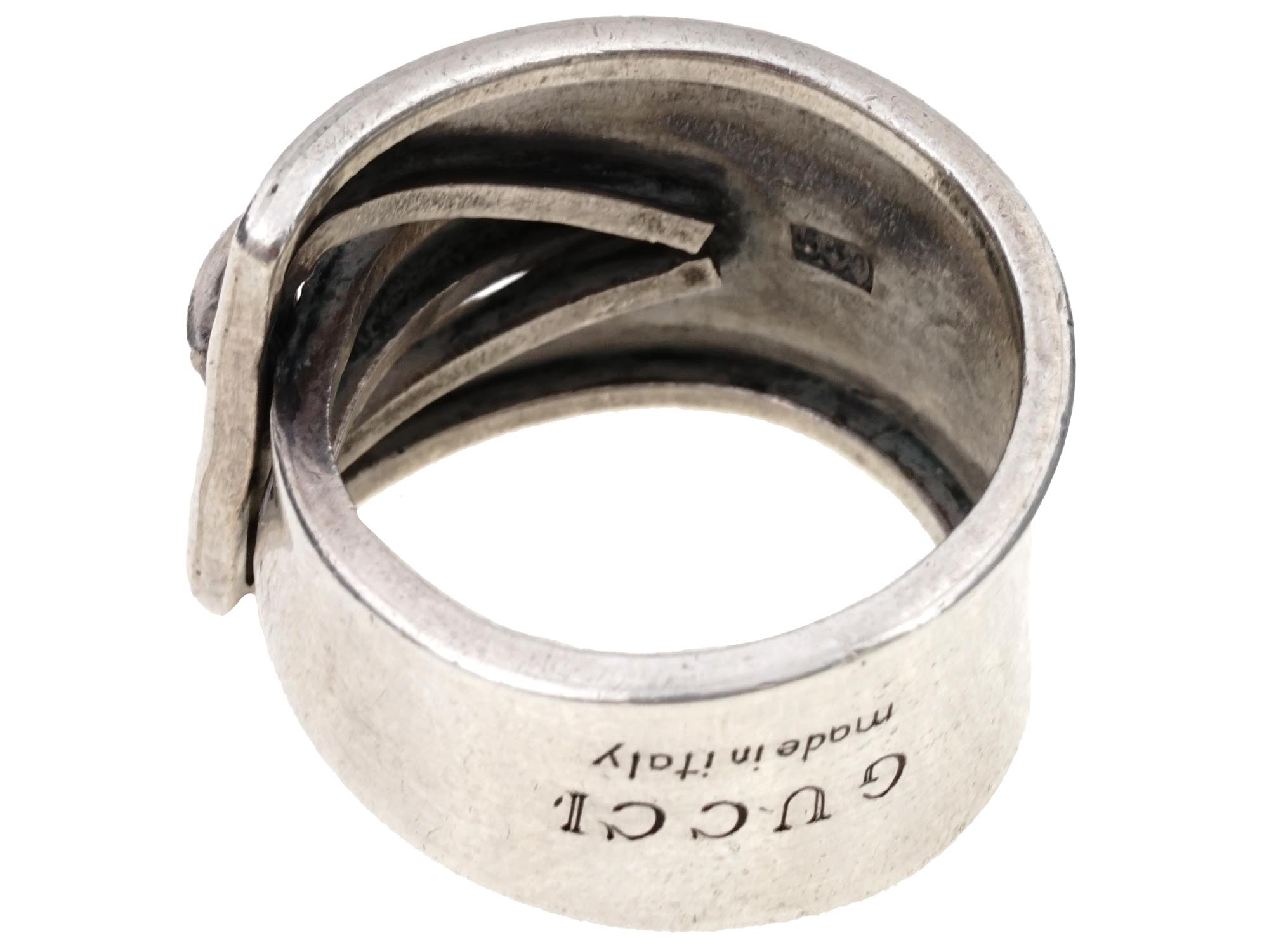 GUCCI ITALY STERLING SILVER WIDE BAND BUCKLE RING PIC-4