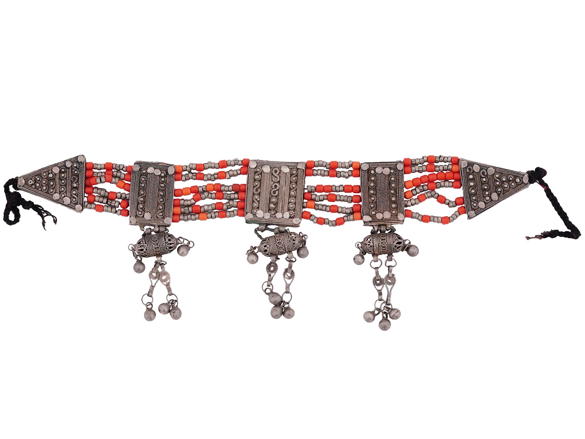 ANTIQUE TURKMEN SILVER MARRIAGE BELT WITH CORAL BEADS PIC-0