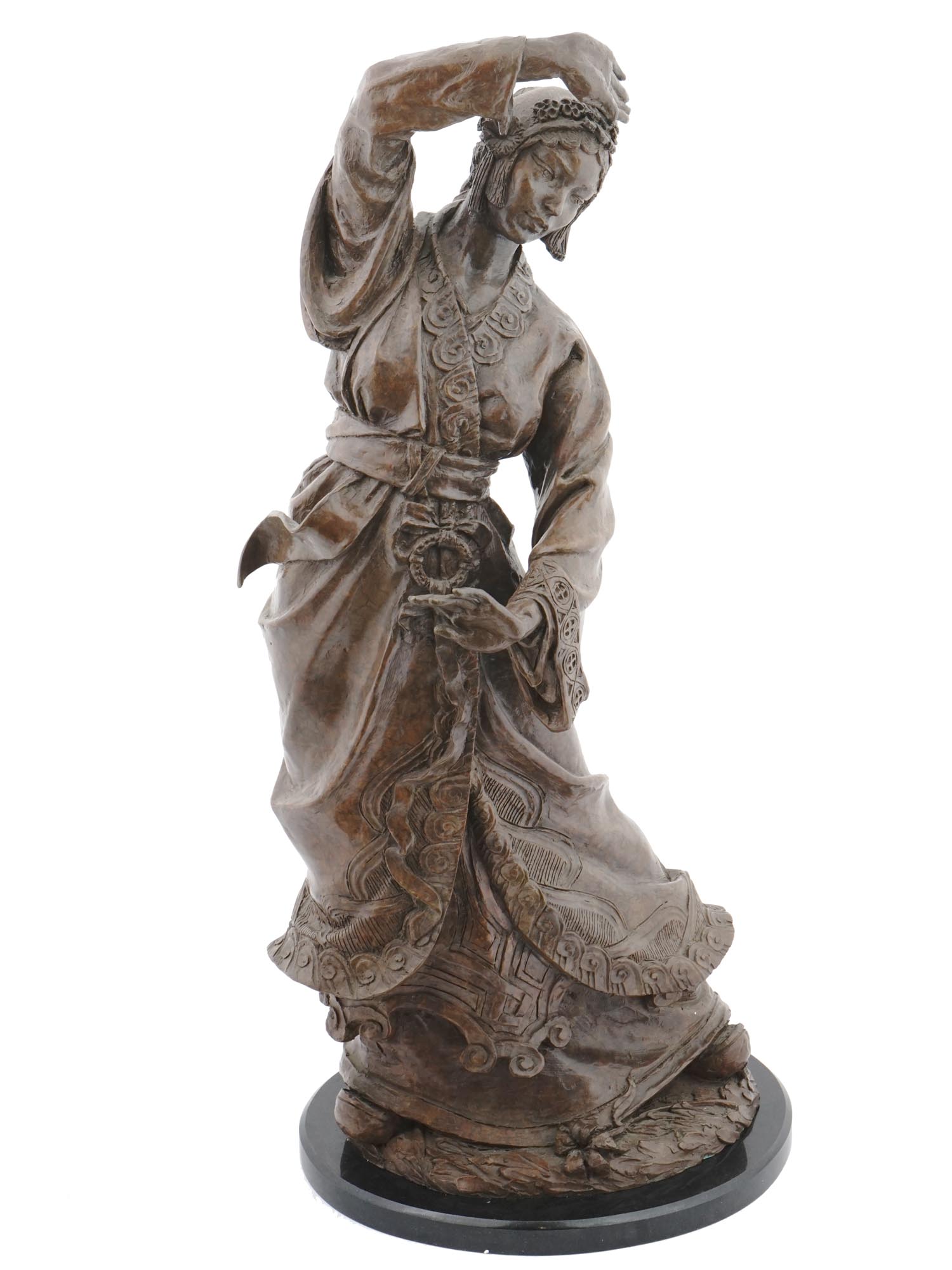 LARGE BRONZE SCULPTURE OF A DANCING WOMAN SIGNED PIC-0