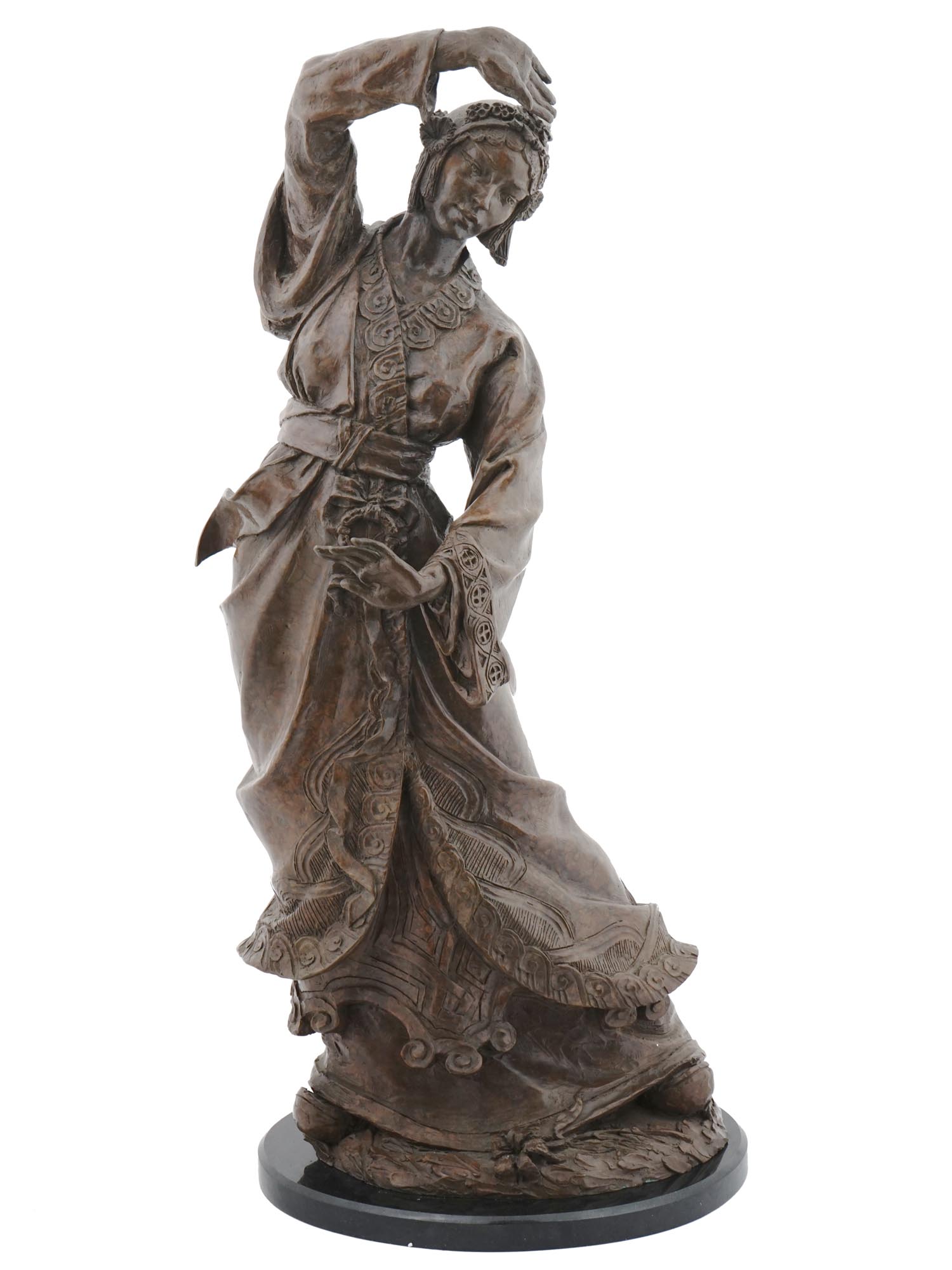 LARGE BRONZE SCULPTURE OF A DANCING WOMAN SIGNED PIC-1