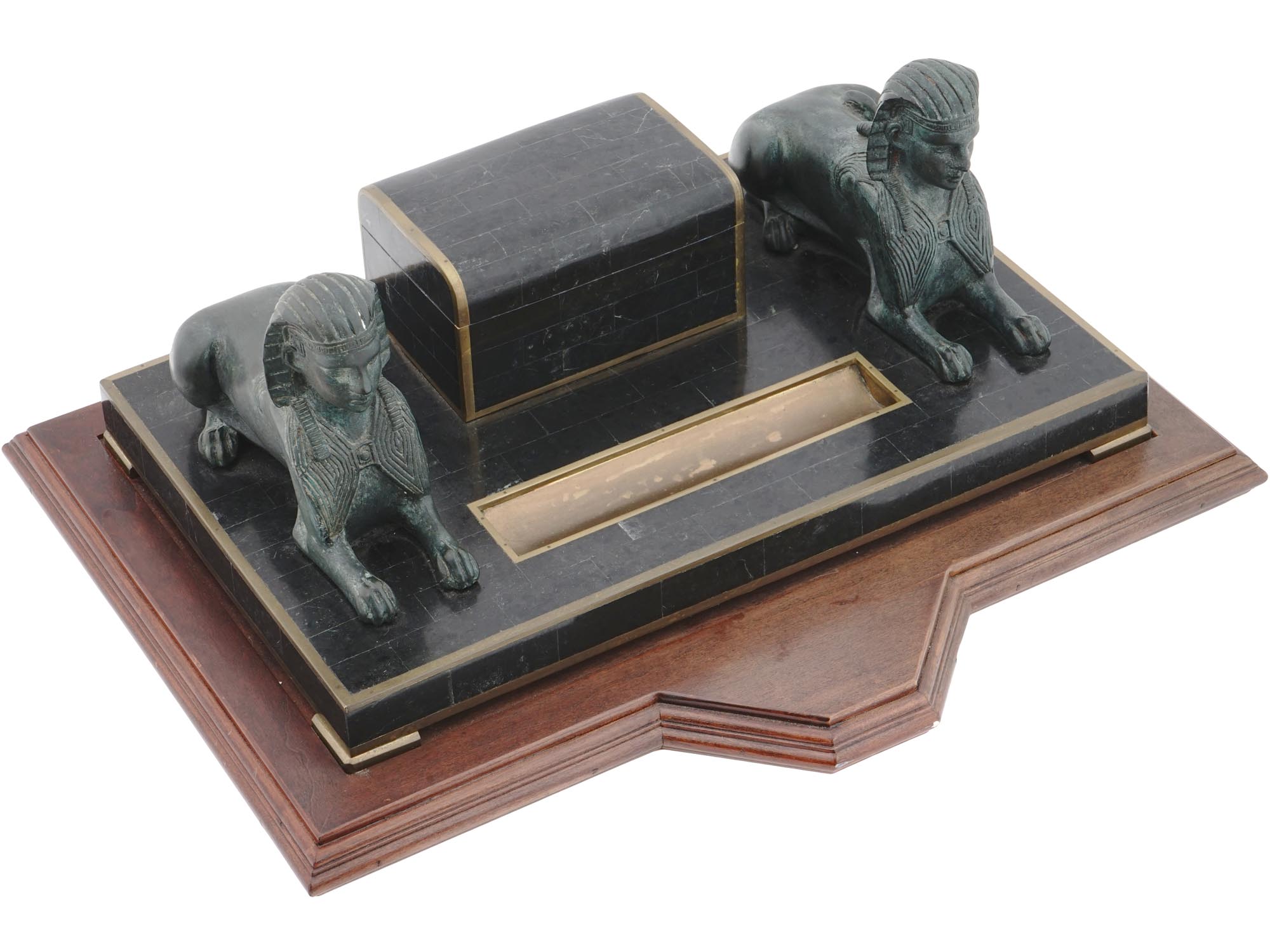 VINTAGE MAITLAND SMITH EGYPTIAN INKWELL DESK SET PIC-0