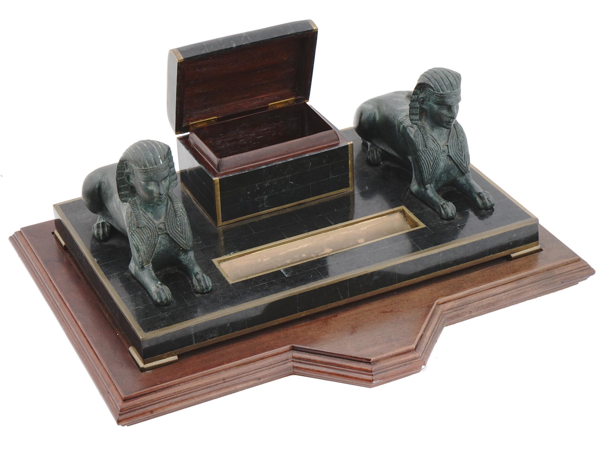 VINTAGE MAITLAND SMITH EGYPTIAN INKWELL DESK SET PIC-1