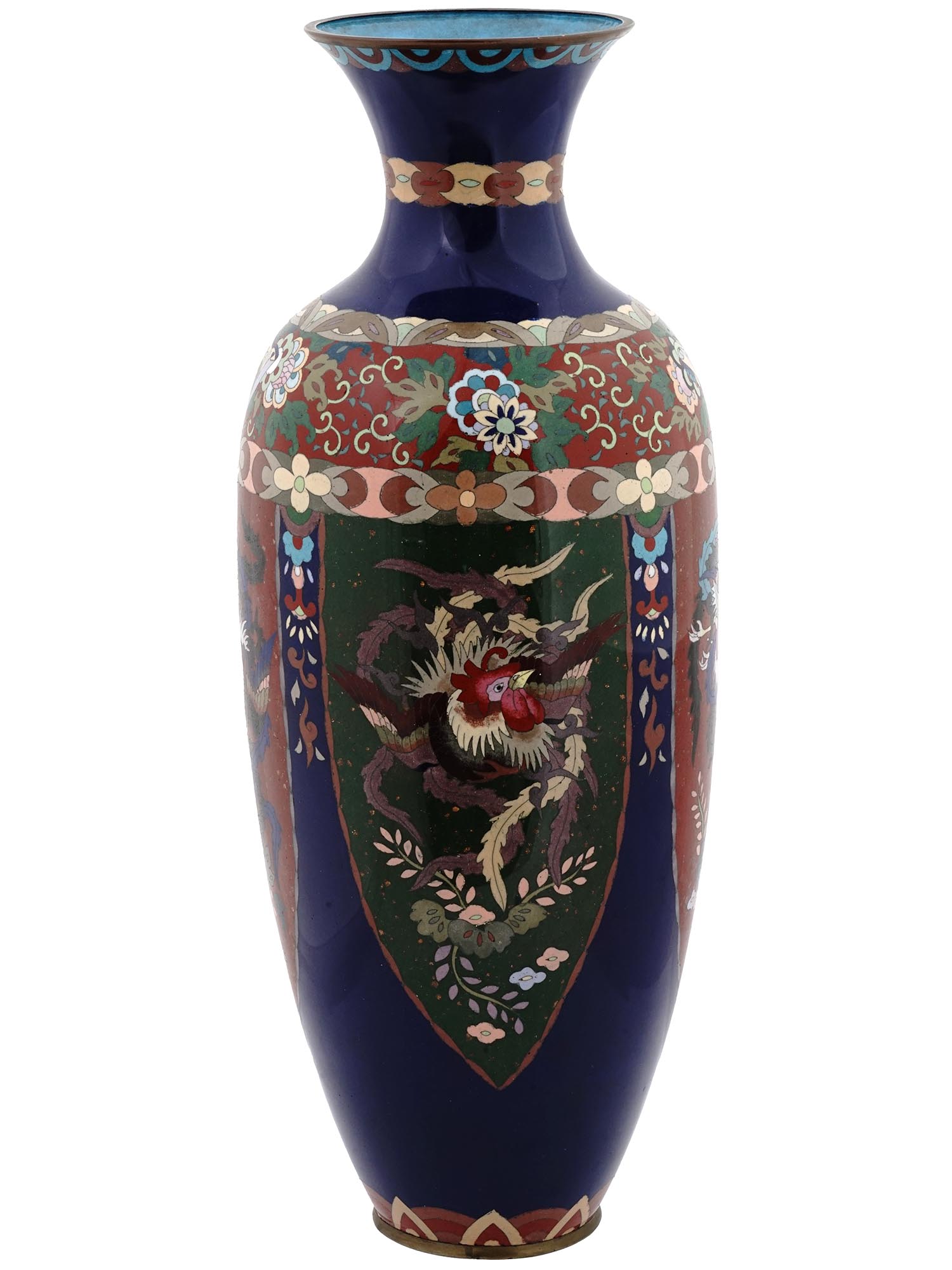 ANTIQUE JAPANESE MEIJI CLOISONNE ROOSTER VASE PIC-0