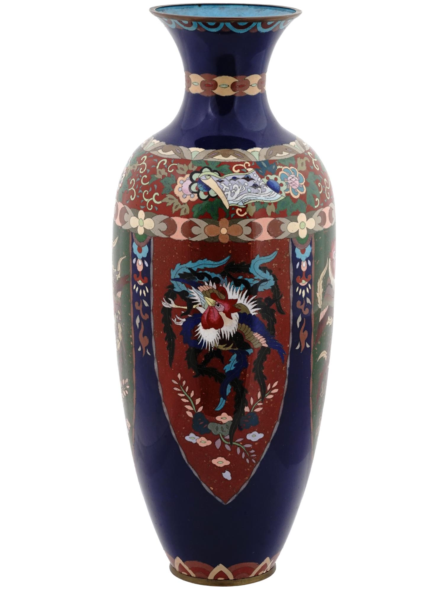 ANTIQUE JAPANESE MEIJI CLOISONNE ROOSTER VASE PIC-1