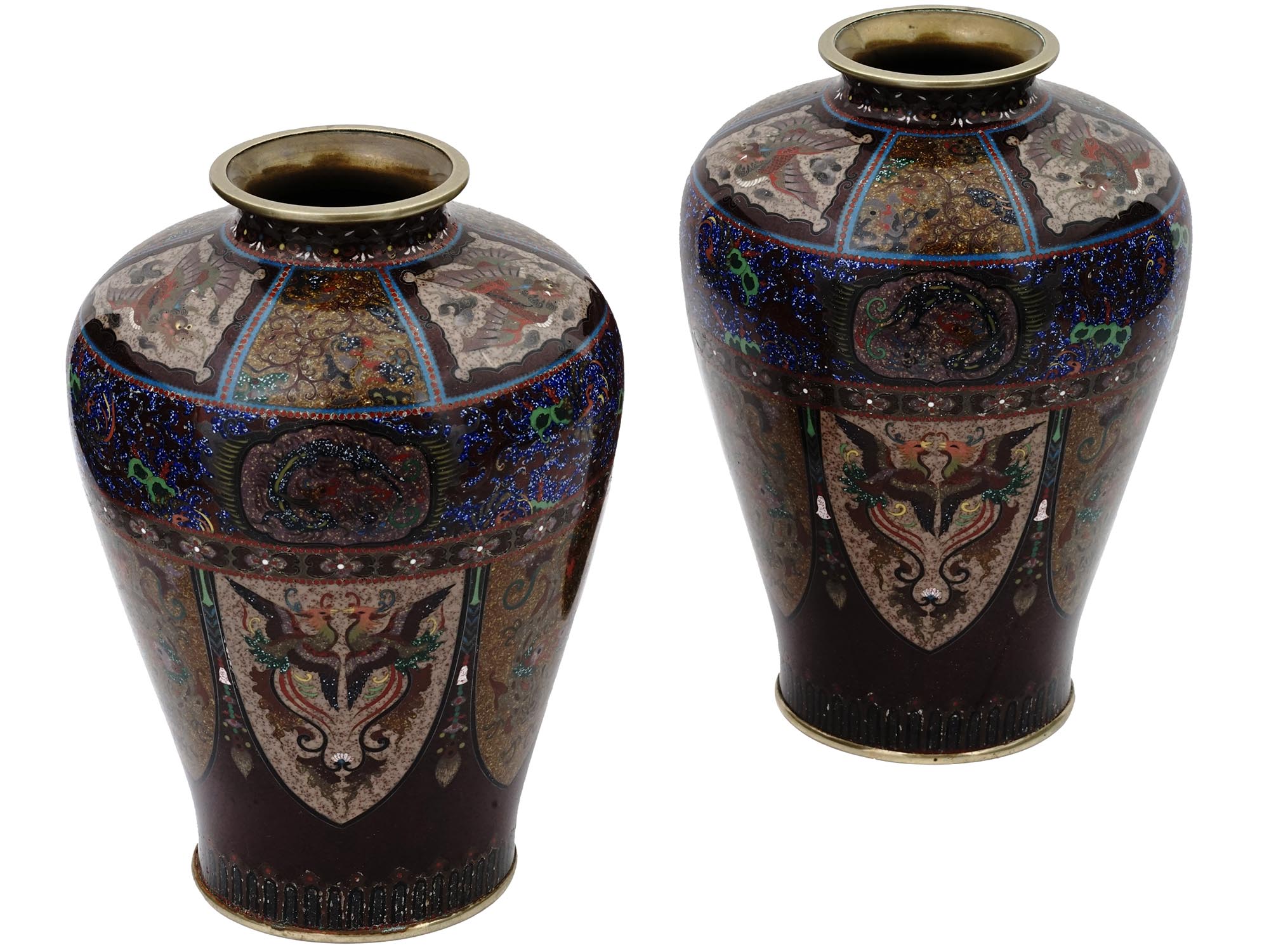 JAPANESE CLOISONNE ENAMEL AND LAPIS LAZULI VASES PIC-0