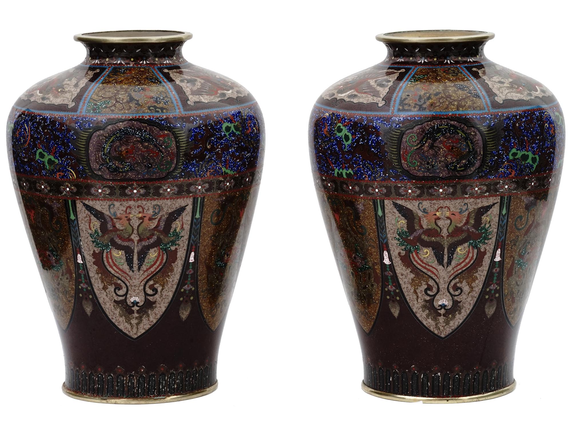 JAPANESE CLOISONNE ENAMEL AND LAPIS LAZULI VASES PIC-1