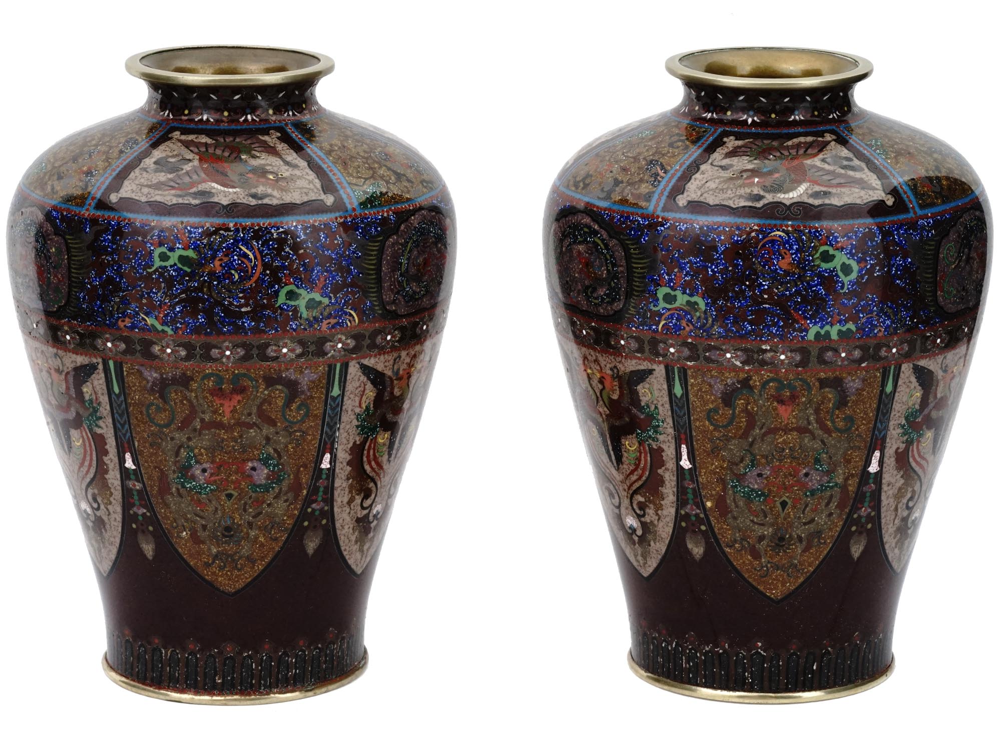 JAPANESE CLOISONNE ENAMEL AND LAPIS LAZULI VASES PIC-2