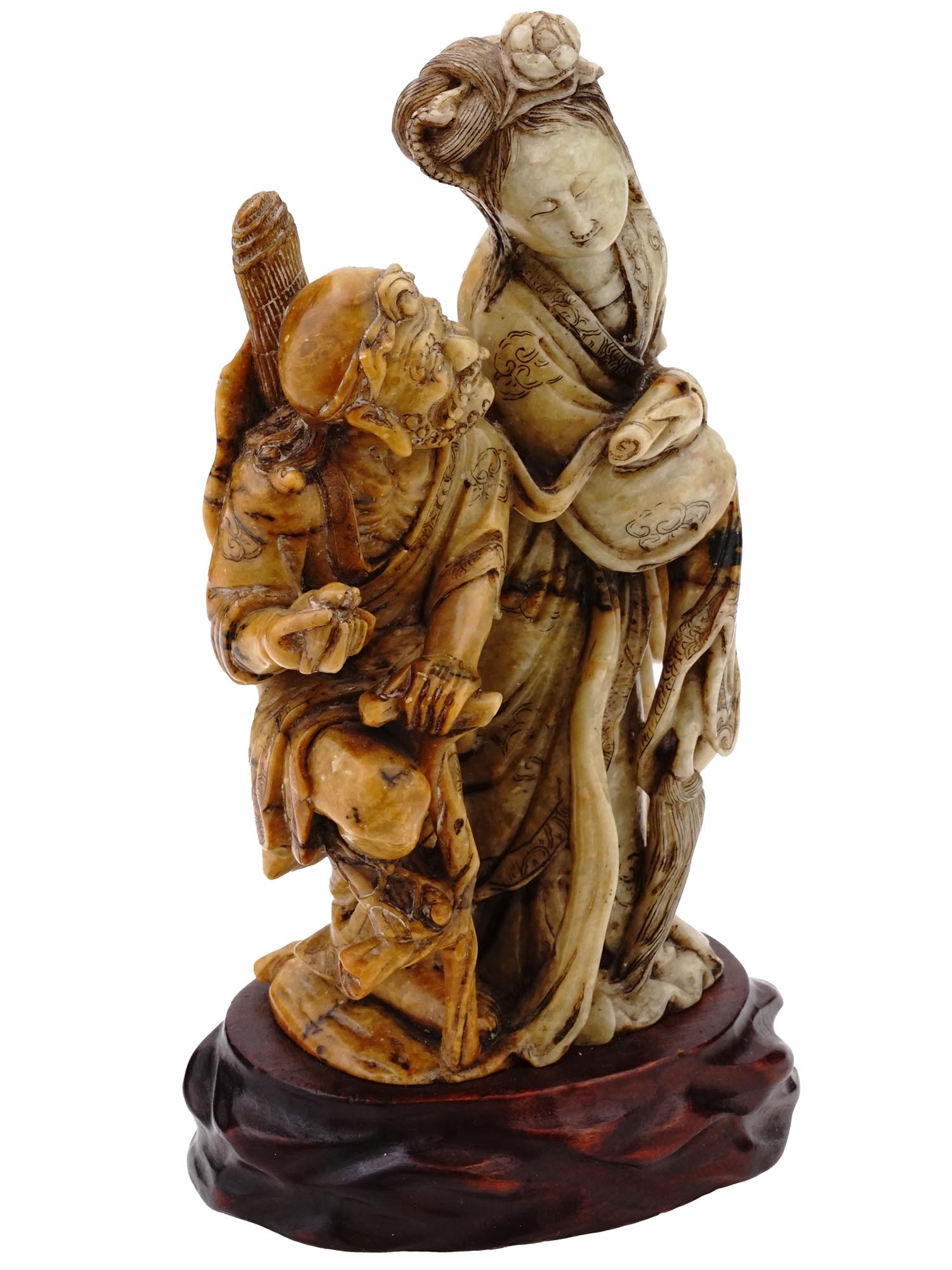 ANTIQUE CHINESE LI TIEGUAI AND GUANYIN SCULPTURE PIC-0