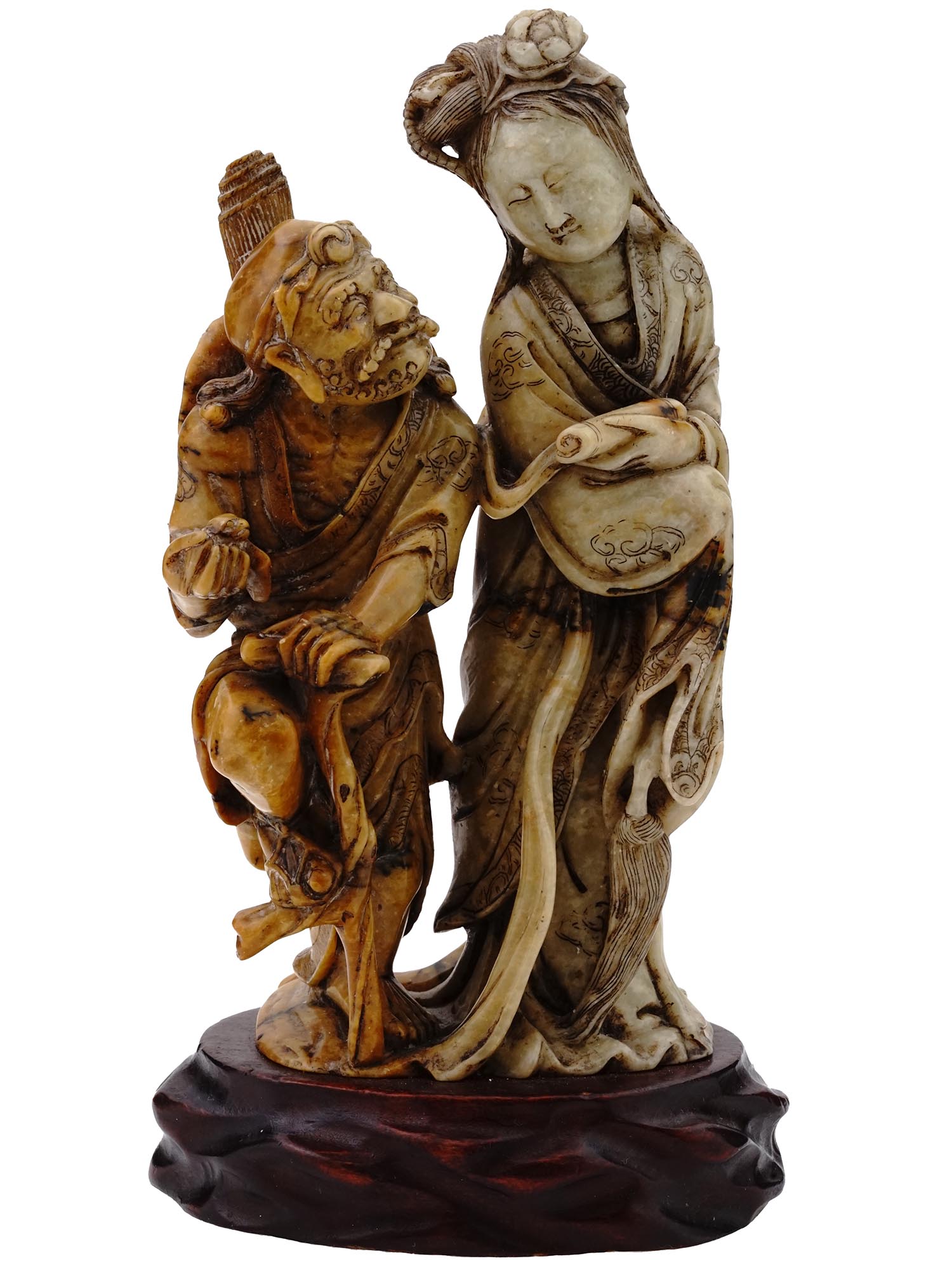 ANTIQUE CHINESE LI TIEGUAI AND GUANYIN SCULPTURE PIC-1