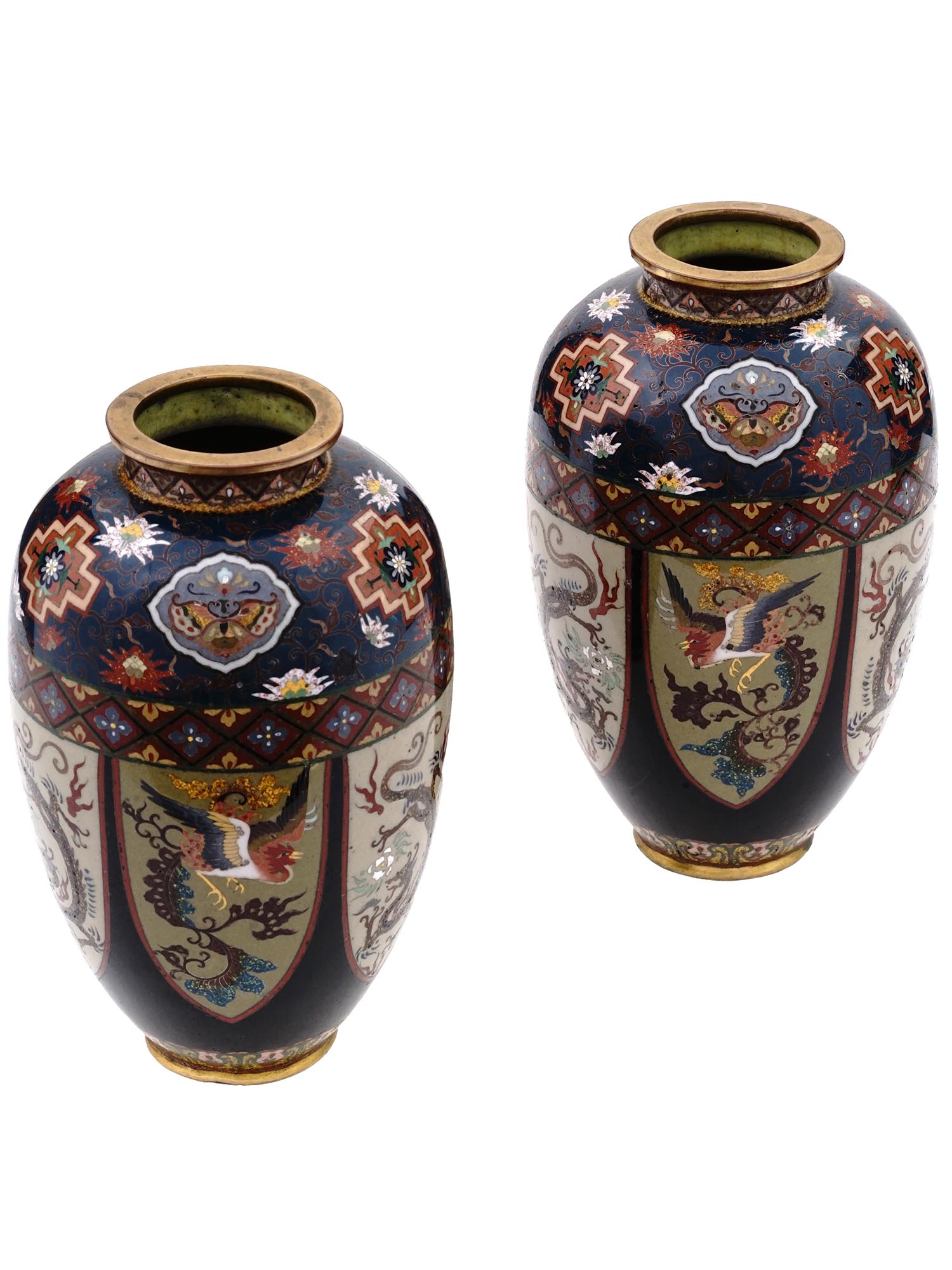 ANTIQUE JAPANESE MEIJI ERA CLOISONNE ENAMEL VASES PIC-0