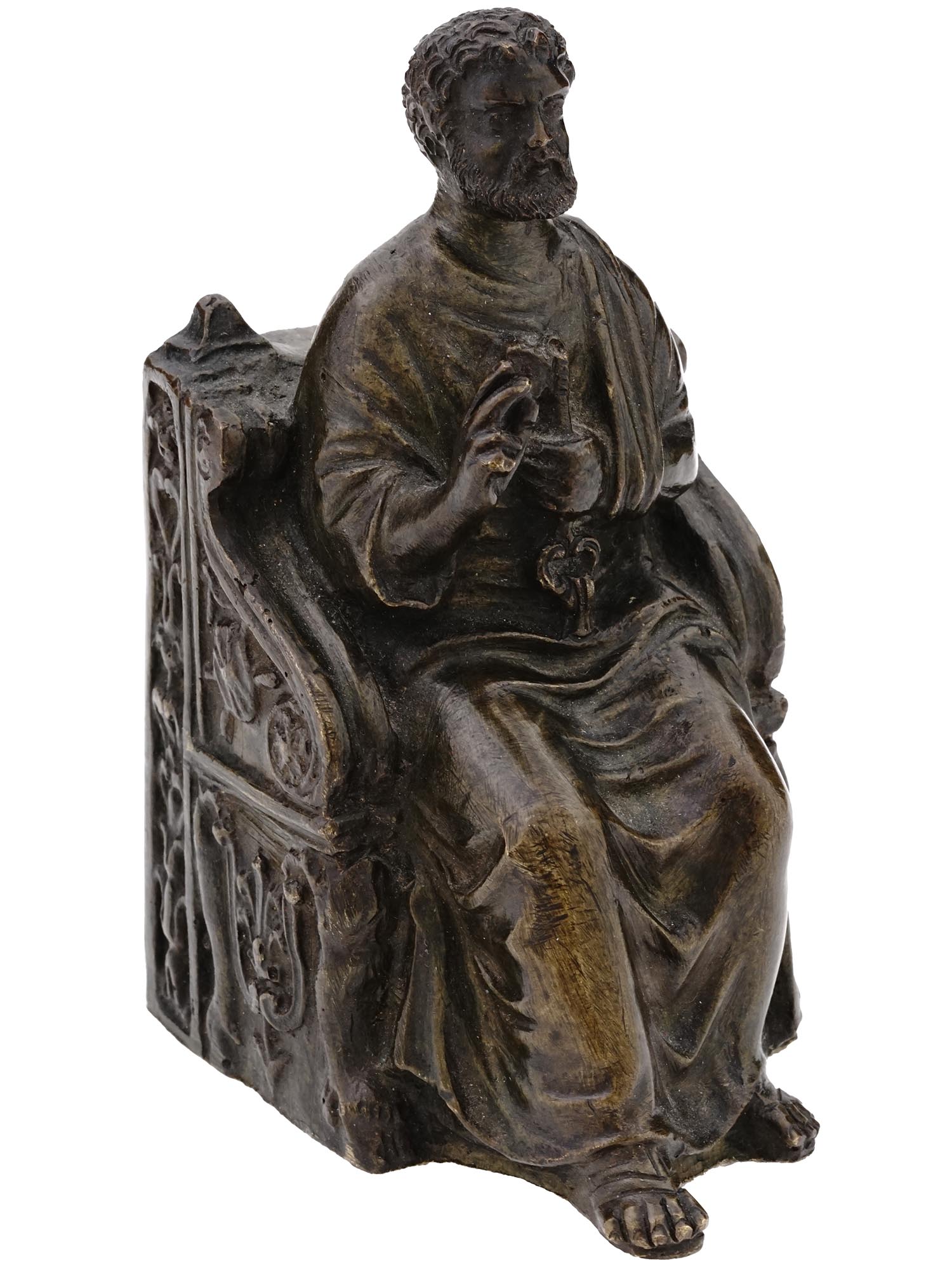 ANTIQUE GRAND TOUR ST. PETER ENTHRONED BRONZE PIC-0