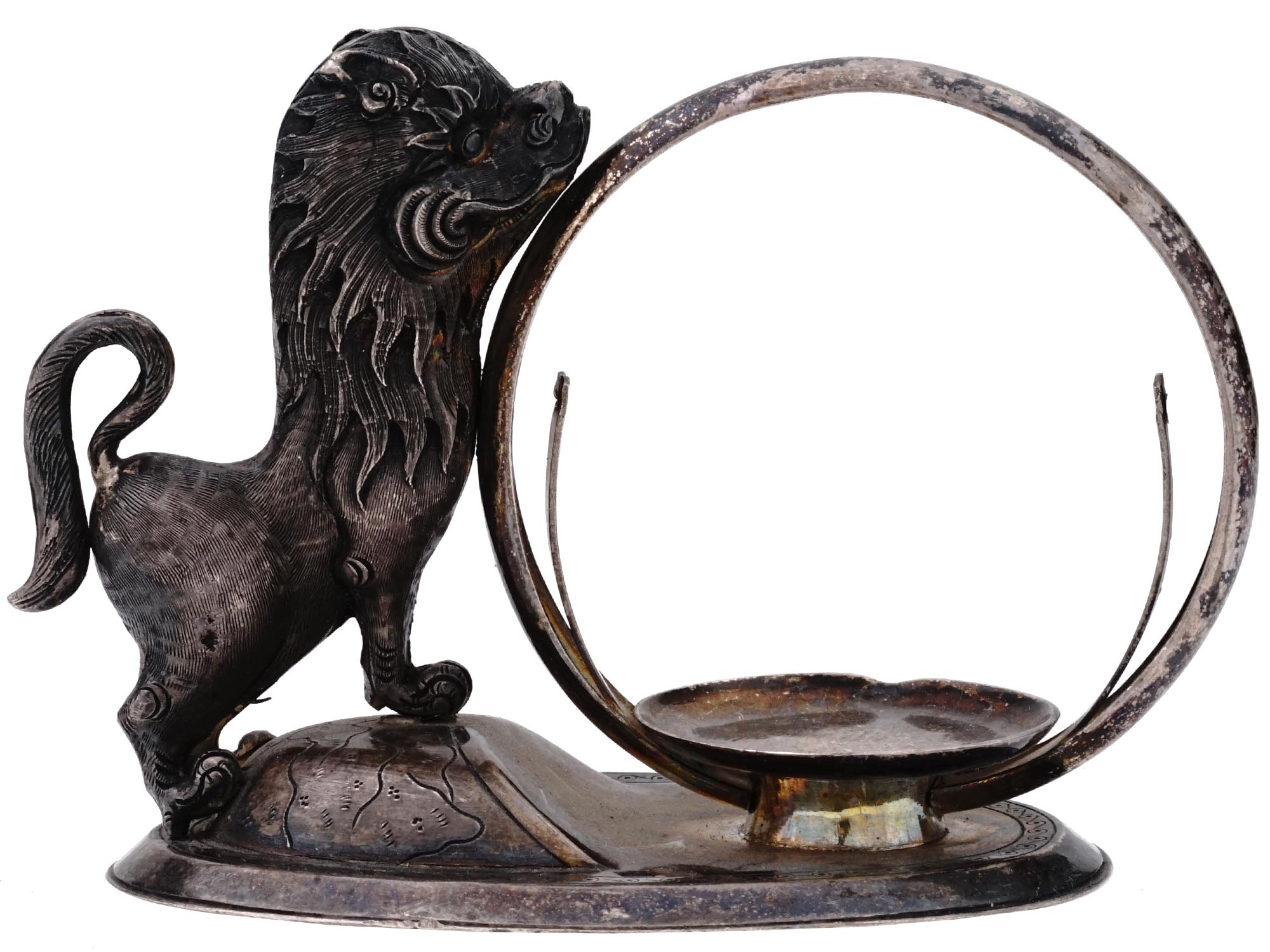 ANTIQUE SILVER POCKET WATCH DESK STAND WITH LION PIC-1