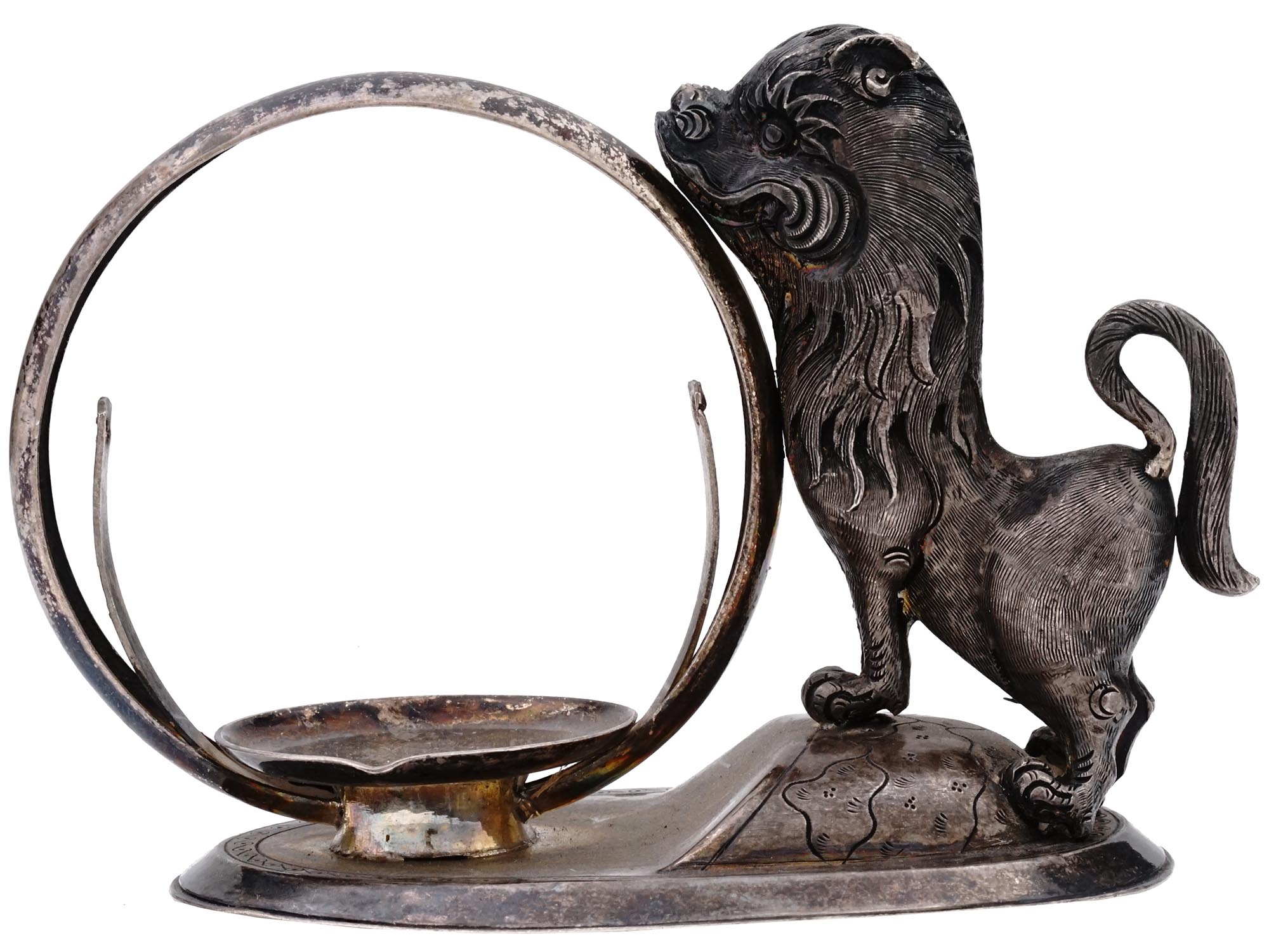 ANTIQUE SILVER POCKET WATCH DESK STAND WITH LION PIC-3